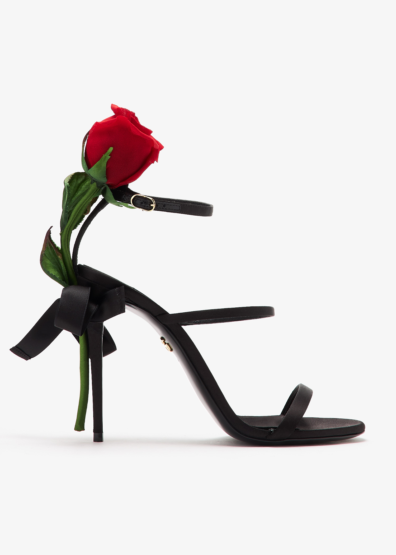 

Rose embellished satin sandals, Black