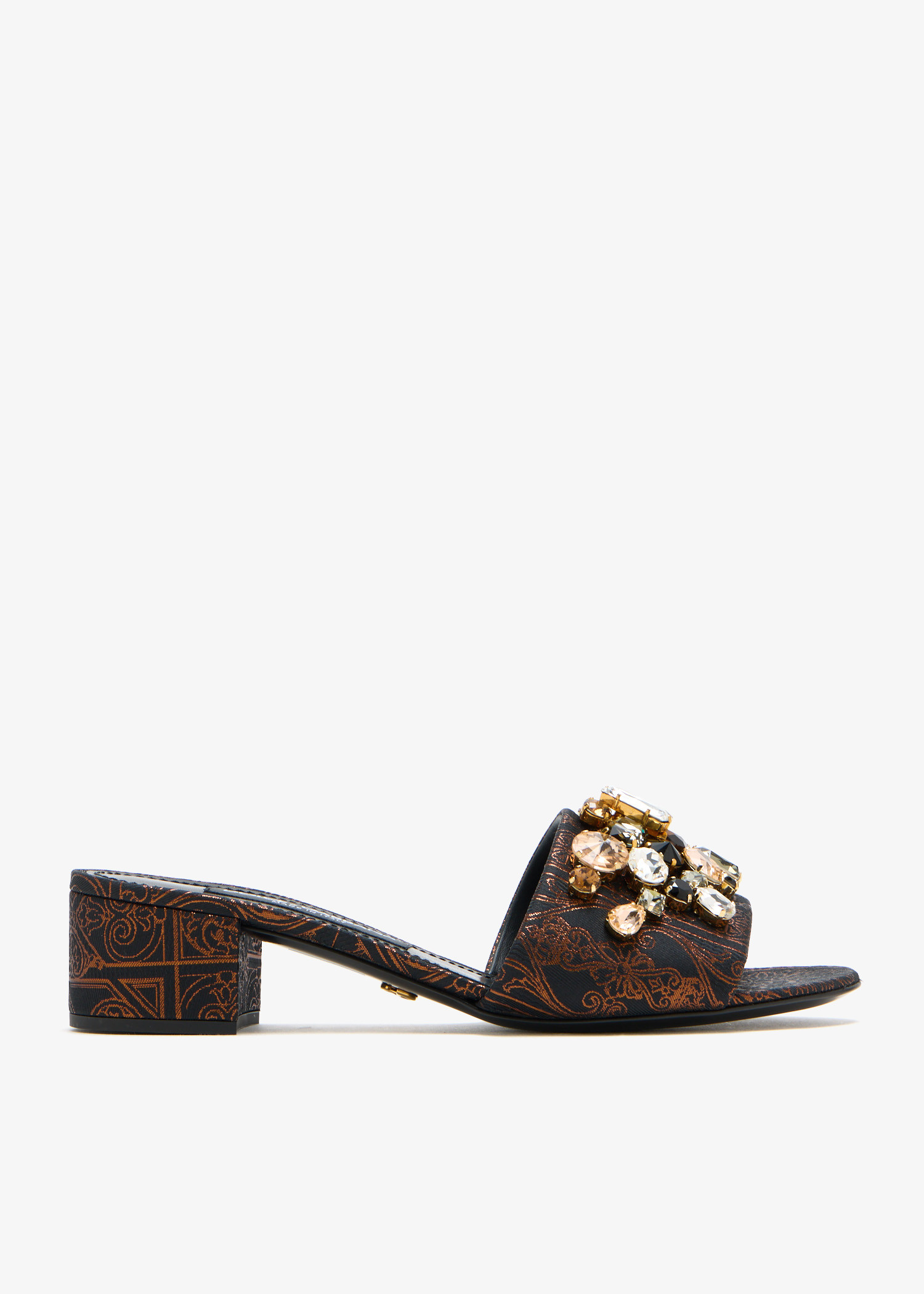 

Stone-embroidered jacquard sandals, Black