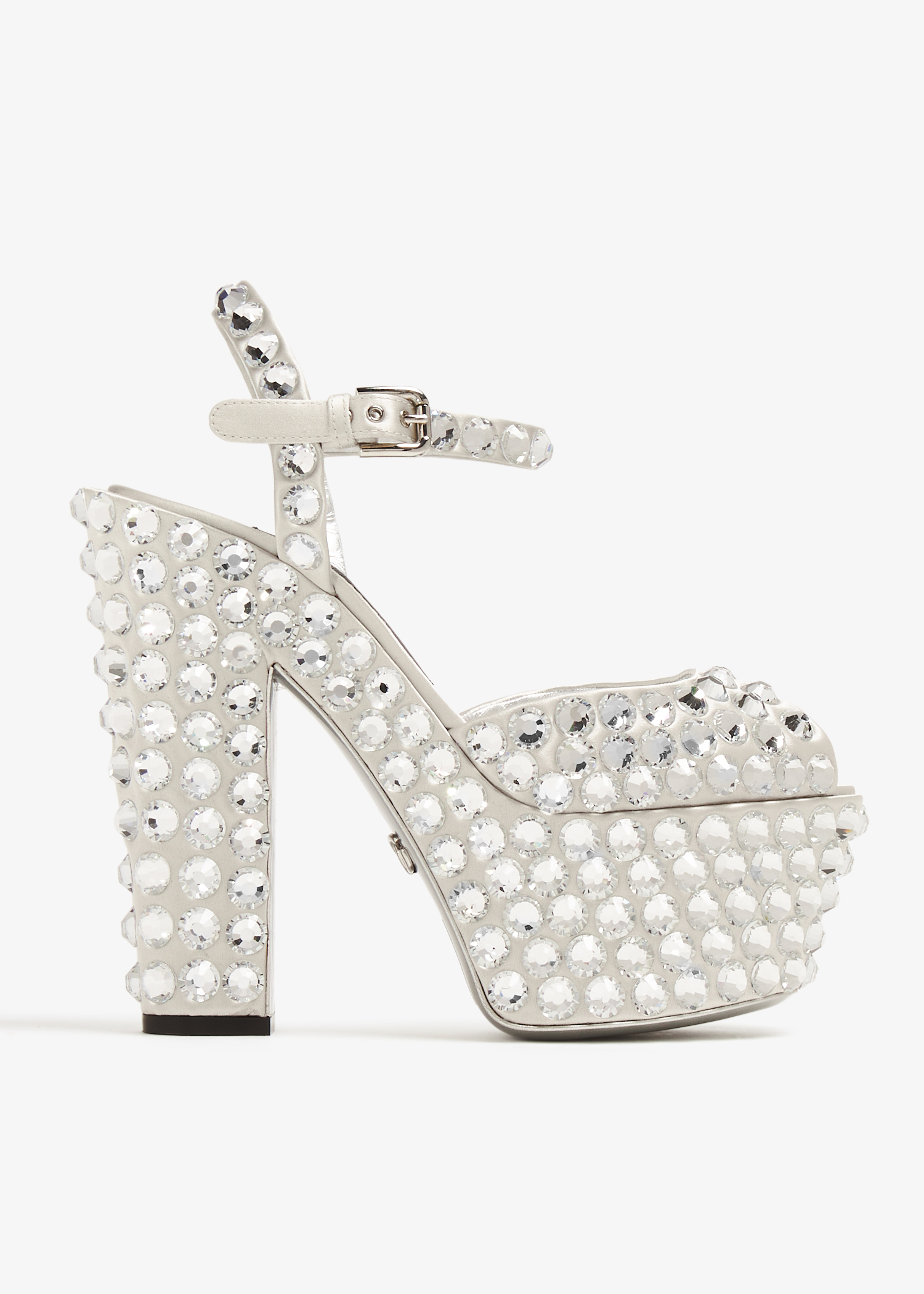 

Rhinestone satin platforms, Silver