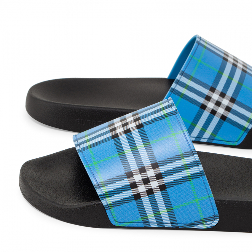 Burberry Check print slides for Men - Blue in Kuwait | Level Shoes