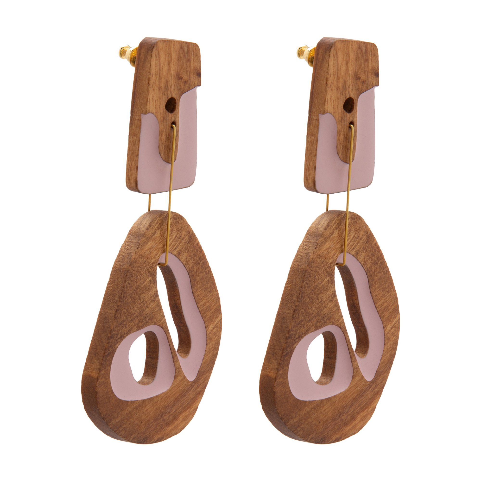 

Wood drop earrings, Pink