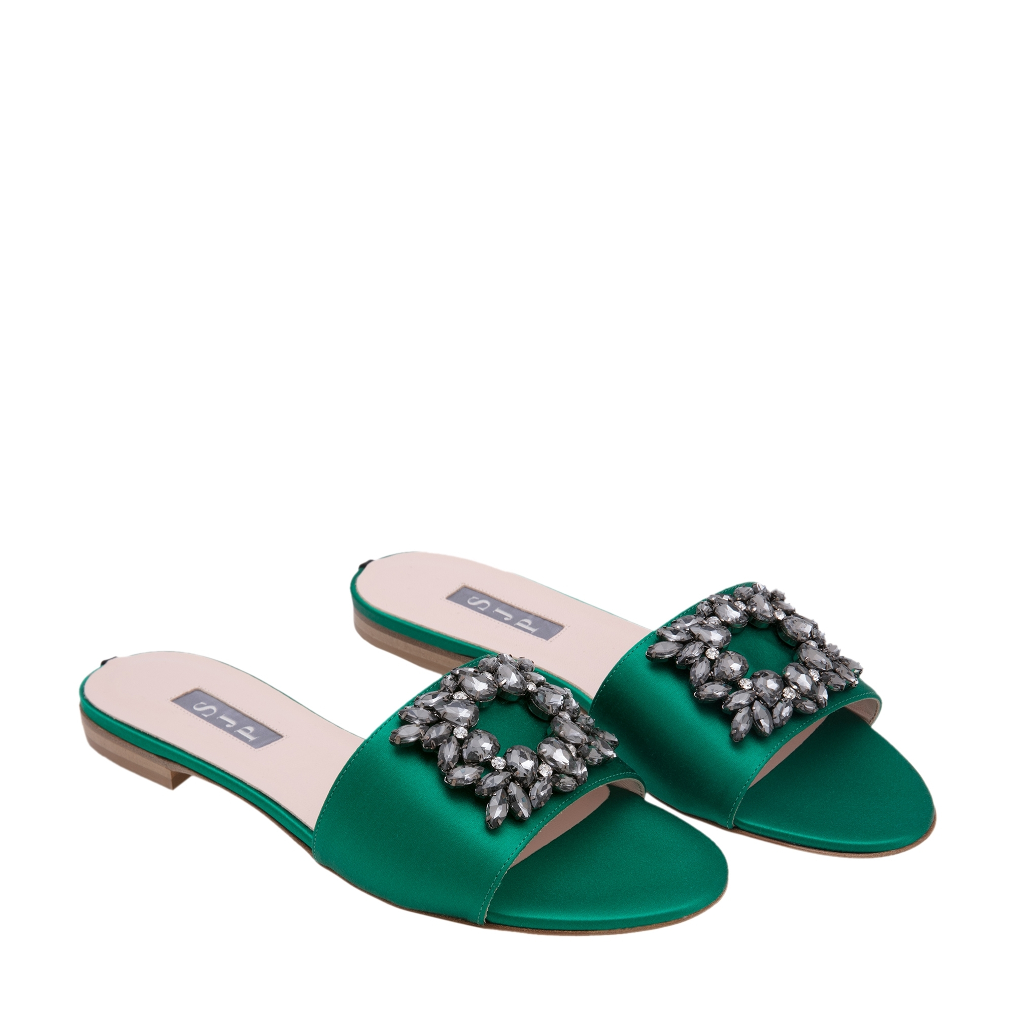 

Esma satin flats, Green