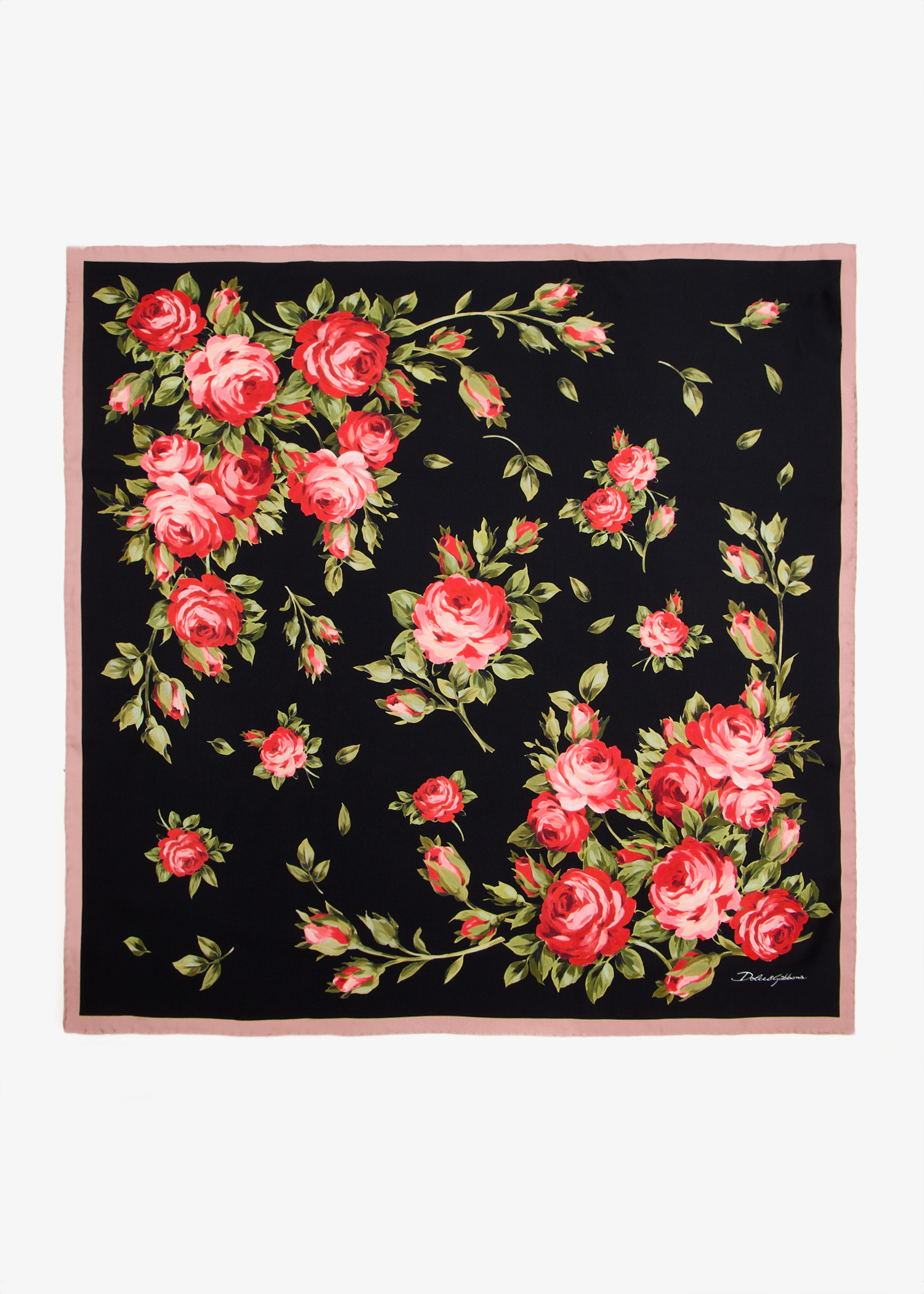 

Rose bouquet-print silk twill scarf, Printed