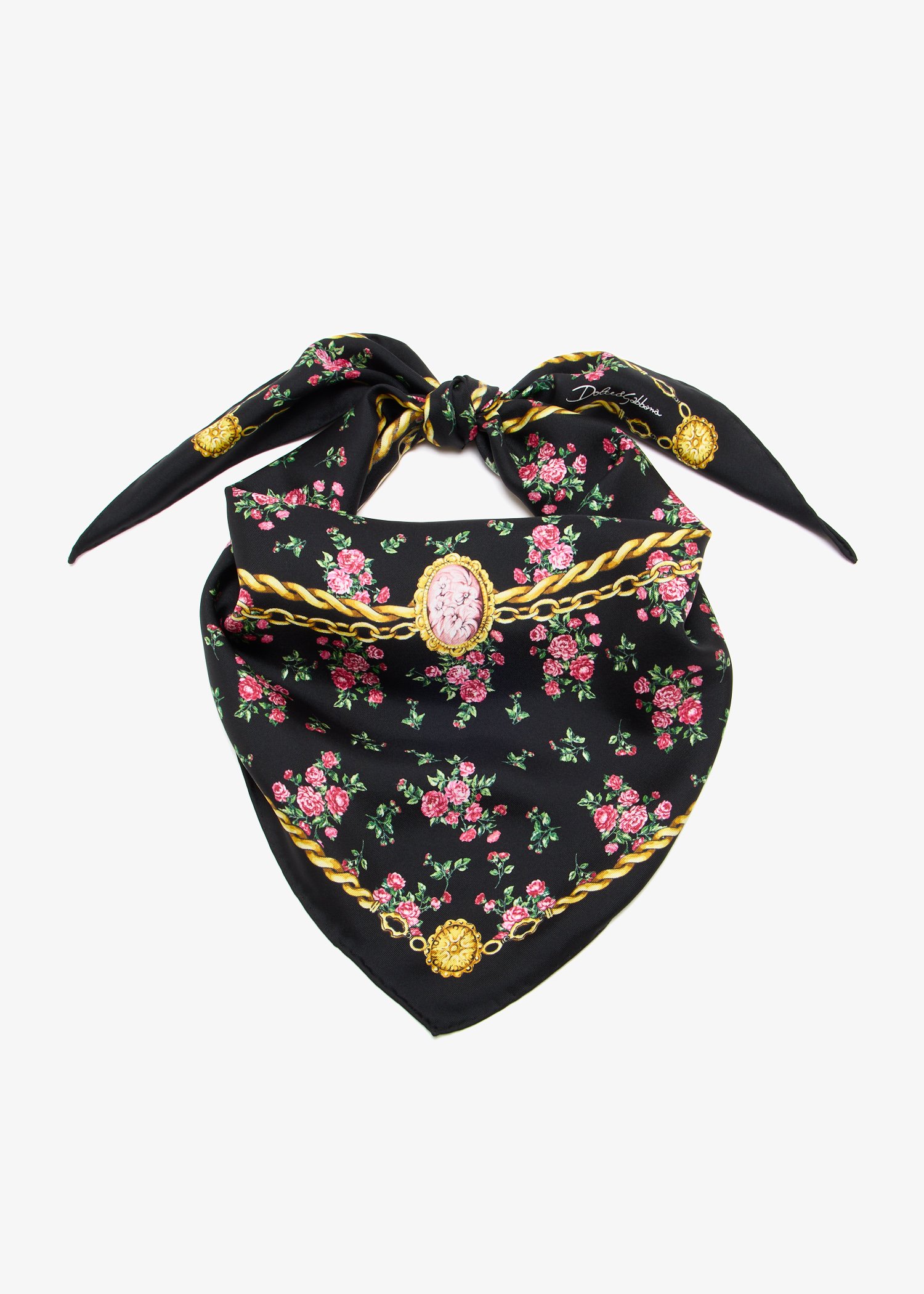

Rose-print silk twill triangle scarf, Printed