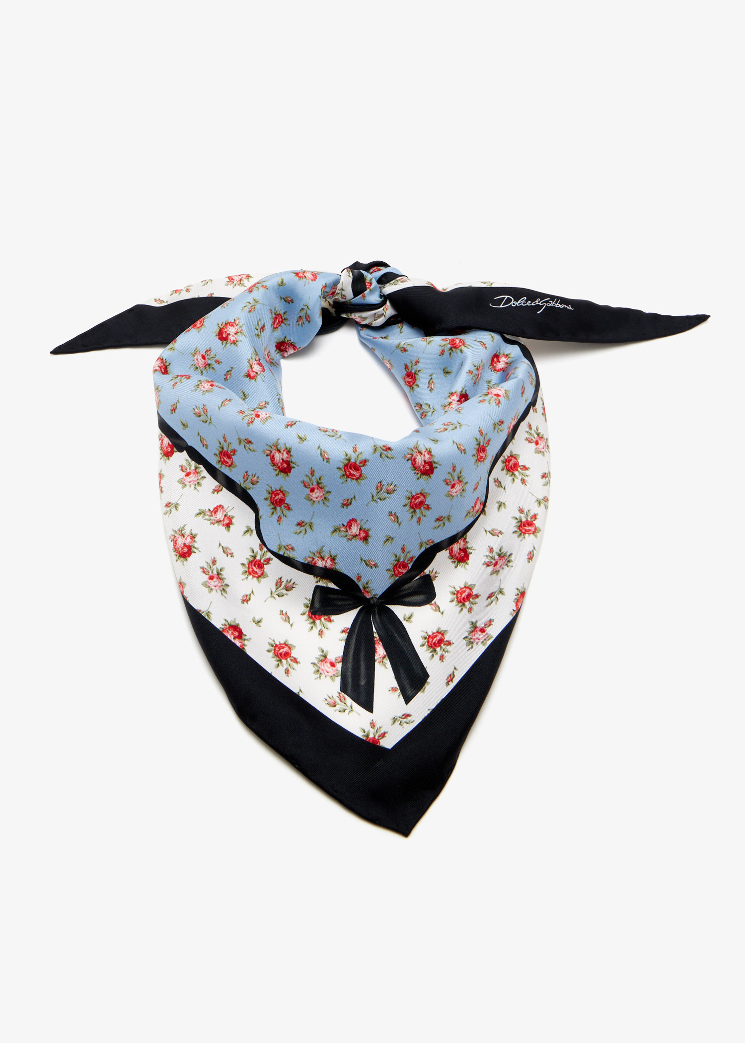 

Small Rose-Print silk triangle scarf, Printed