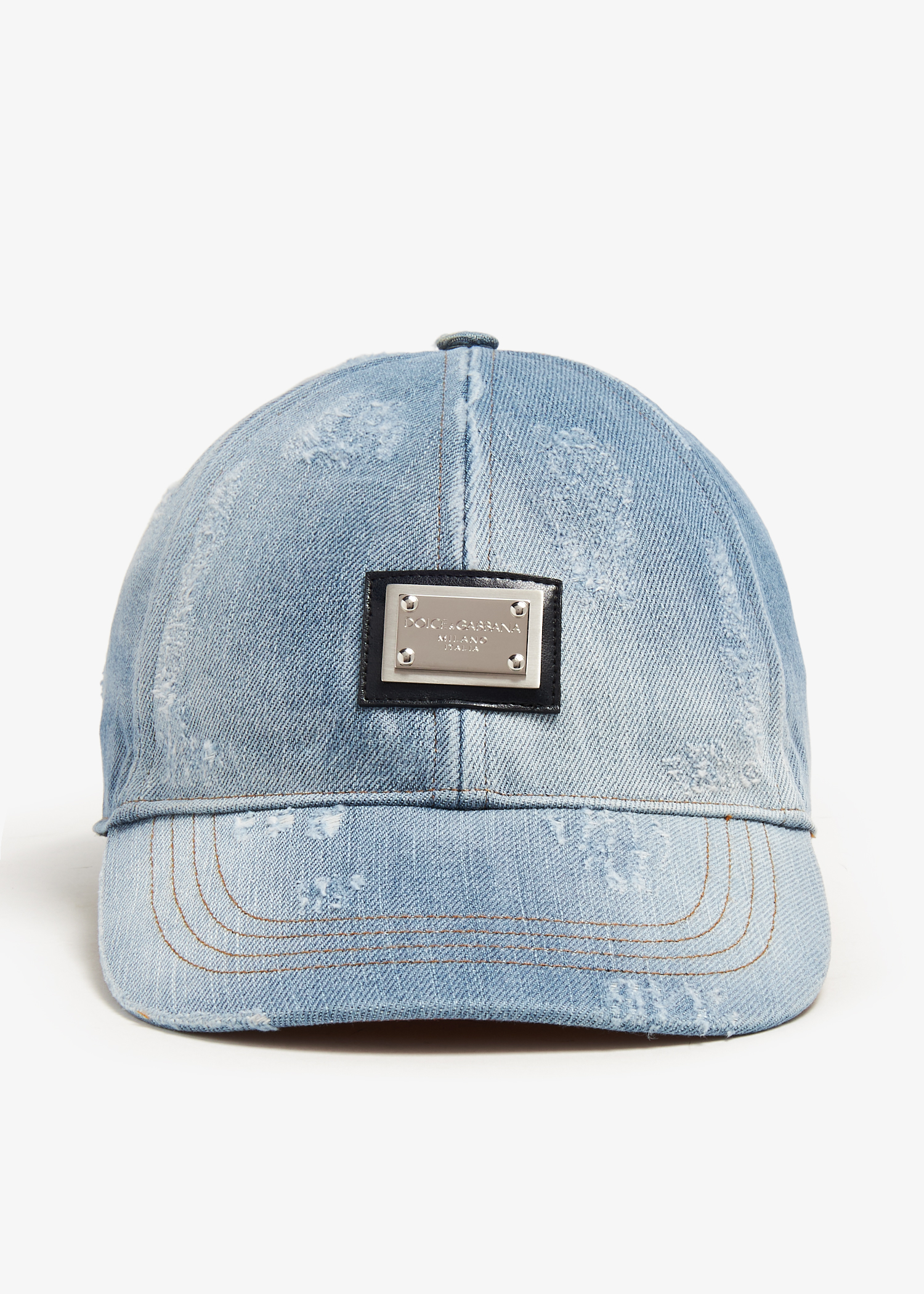 

Distressed denim baseball cap, Blue