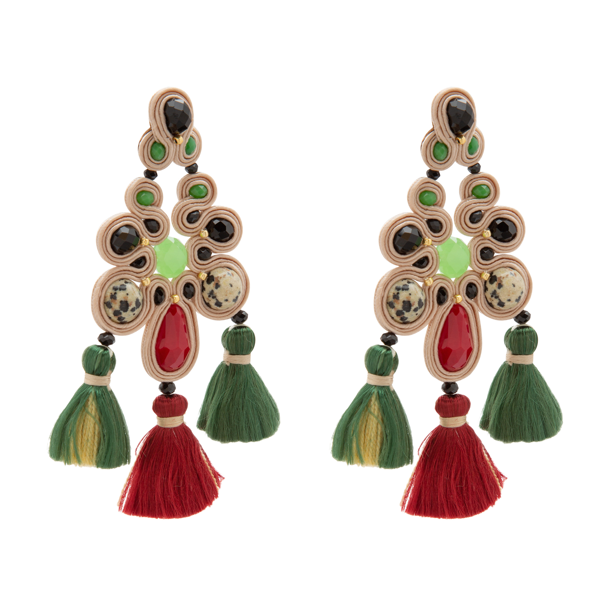 

Green Pheasant earrings, Multi-coloured