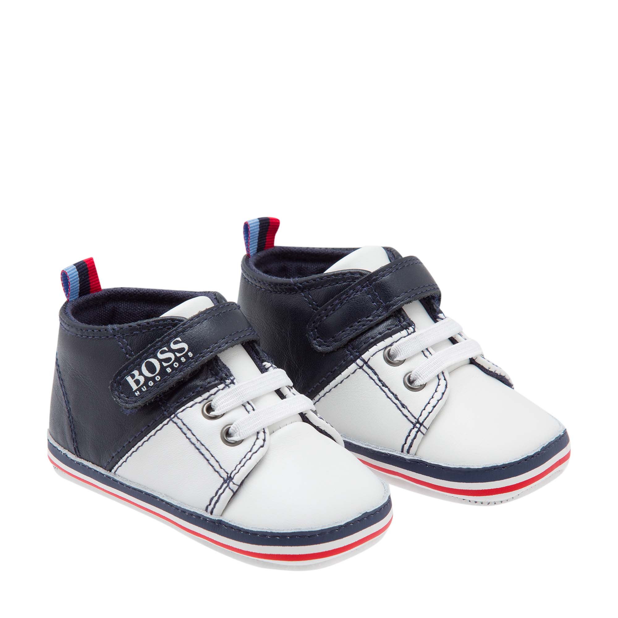 

Leather high-top crib shoes, White