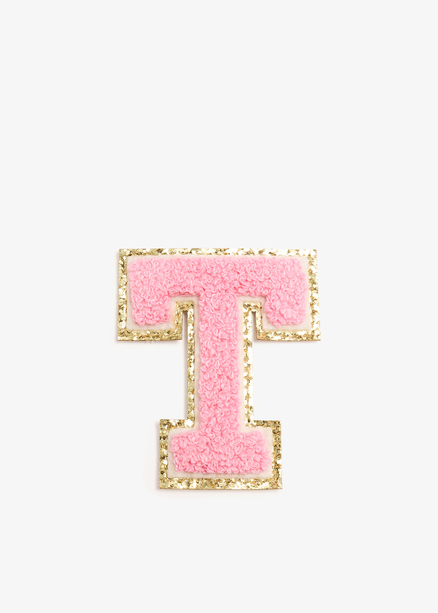 

3" Chenille Sparkle Letter 'T' patch, Pink
