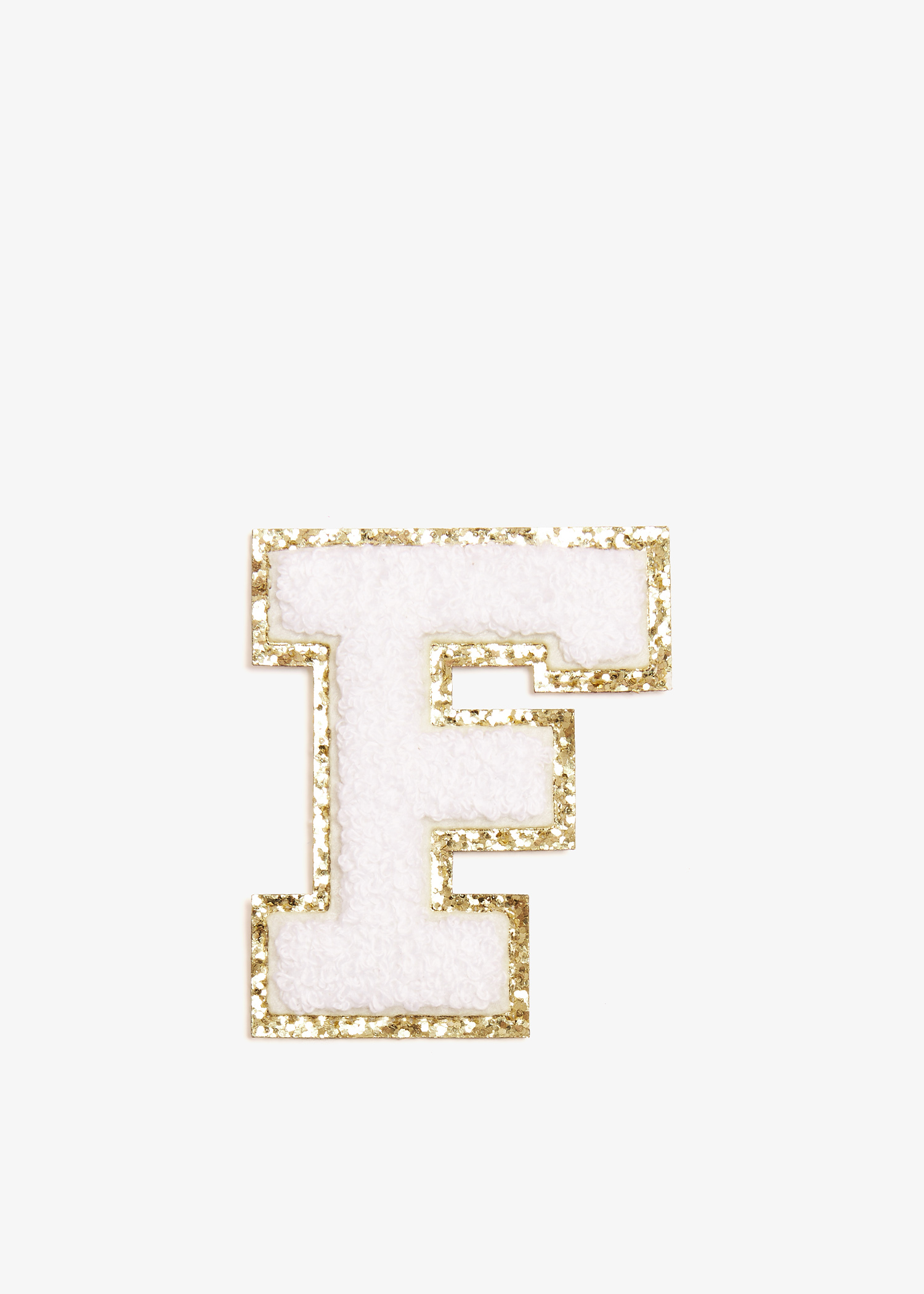 

3" Chenille Sparkle Letter 'F' patch, White