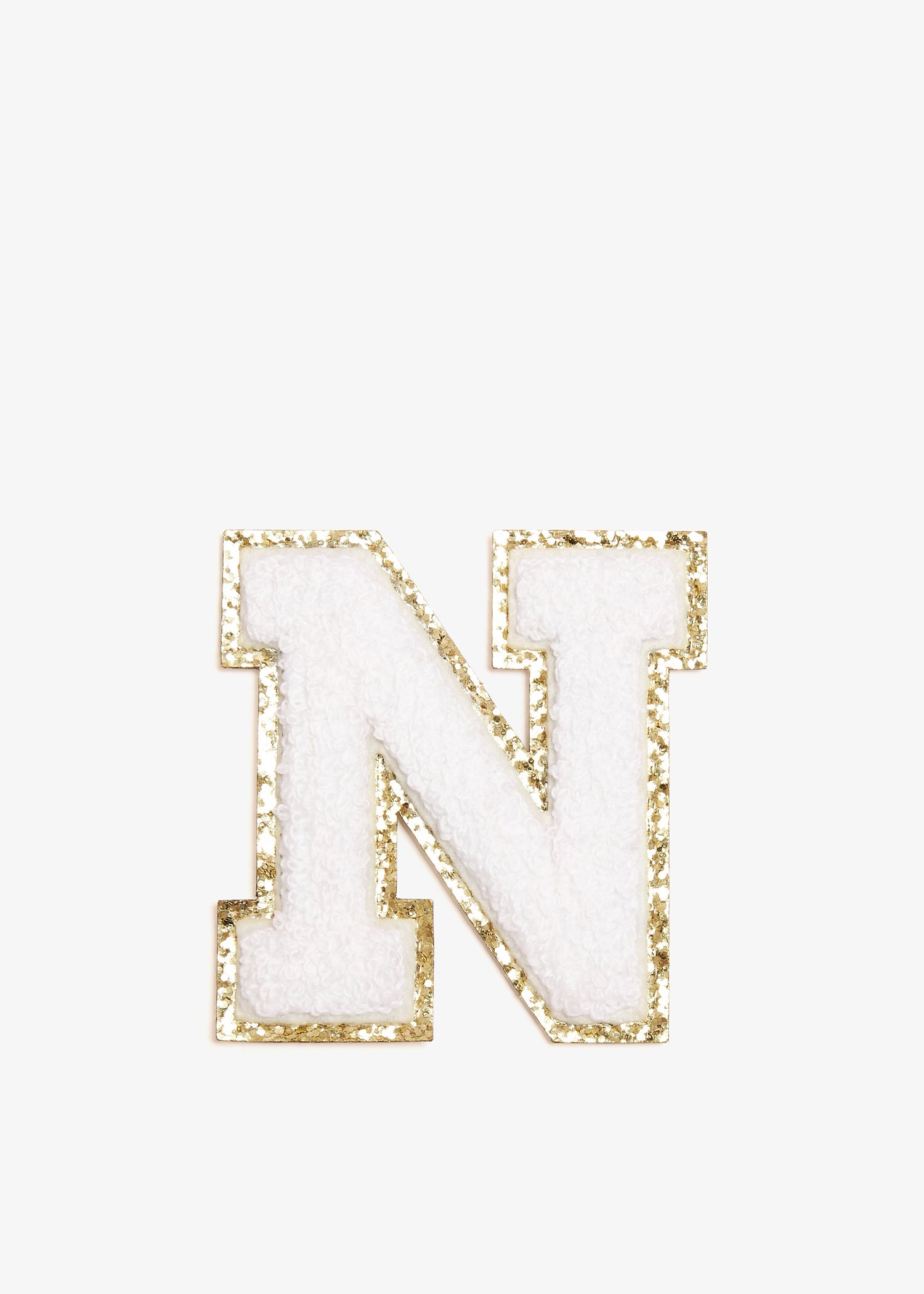 

3" Chenille Sparkle Letter 'N' patch, White