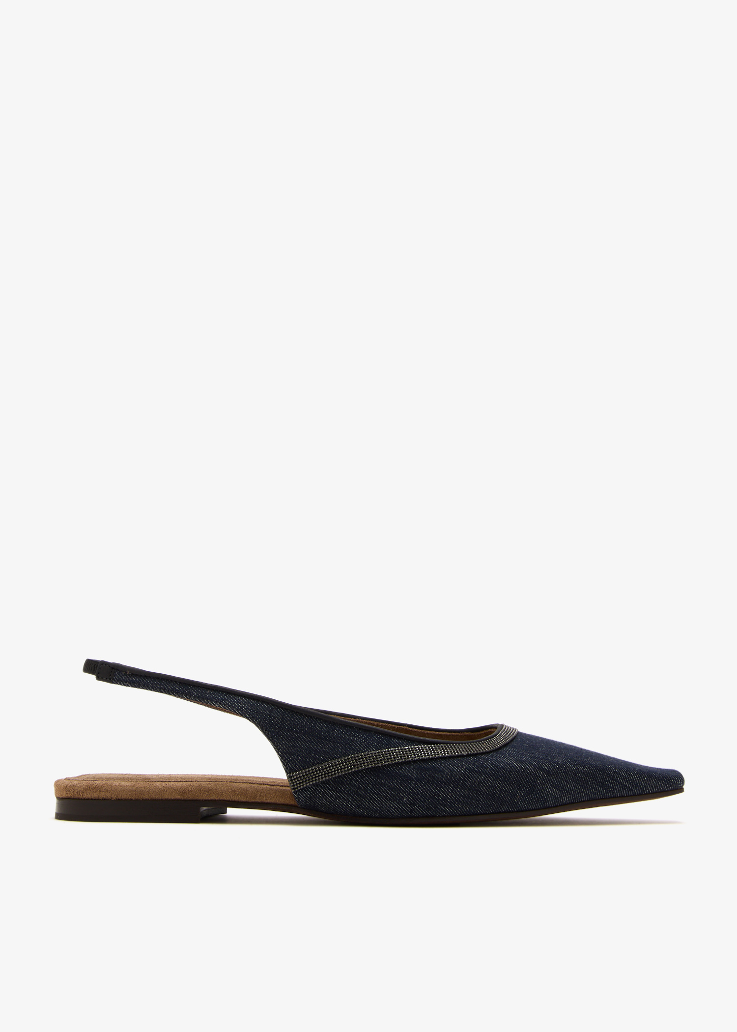 

Denim twill slingback flats, Navy