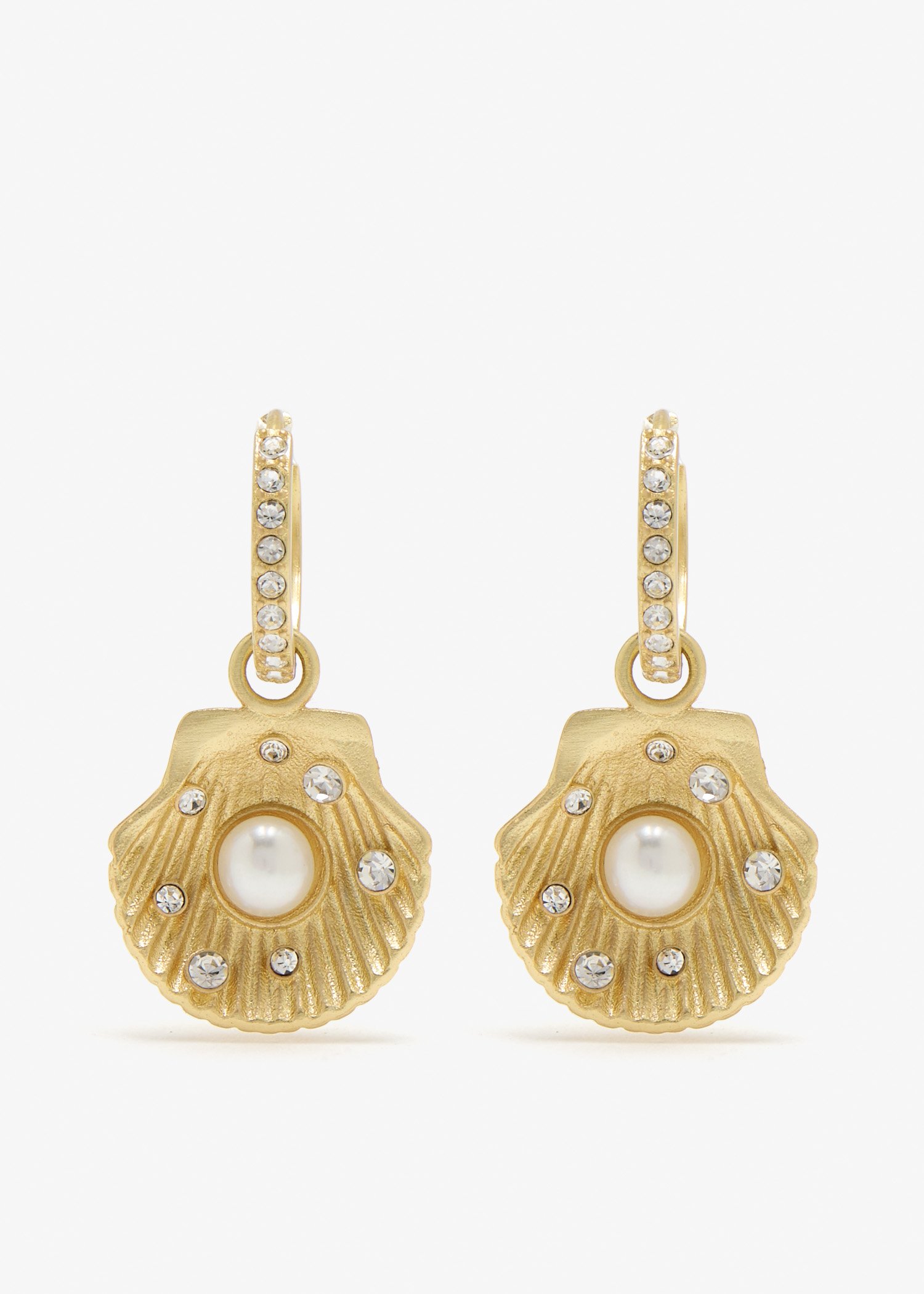 

Sea shell pearl earrings, Gold