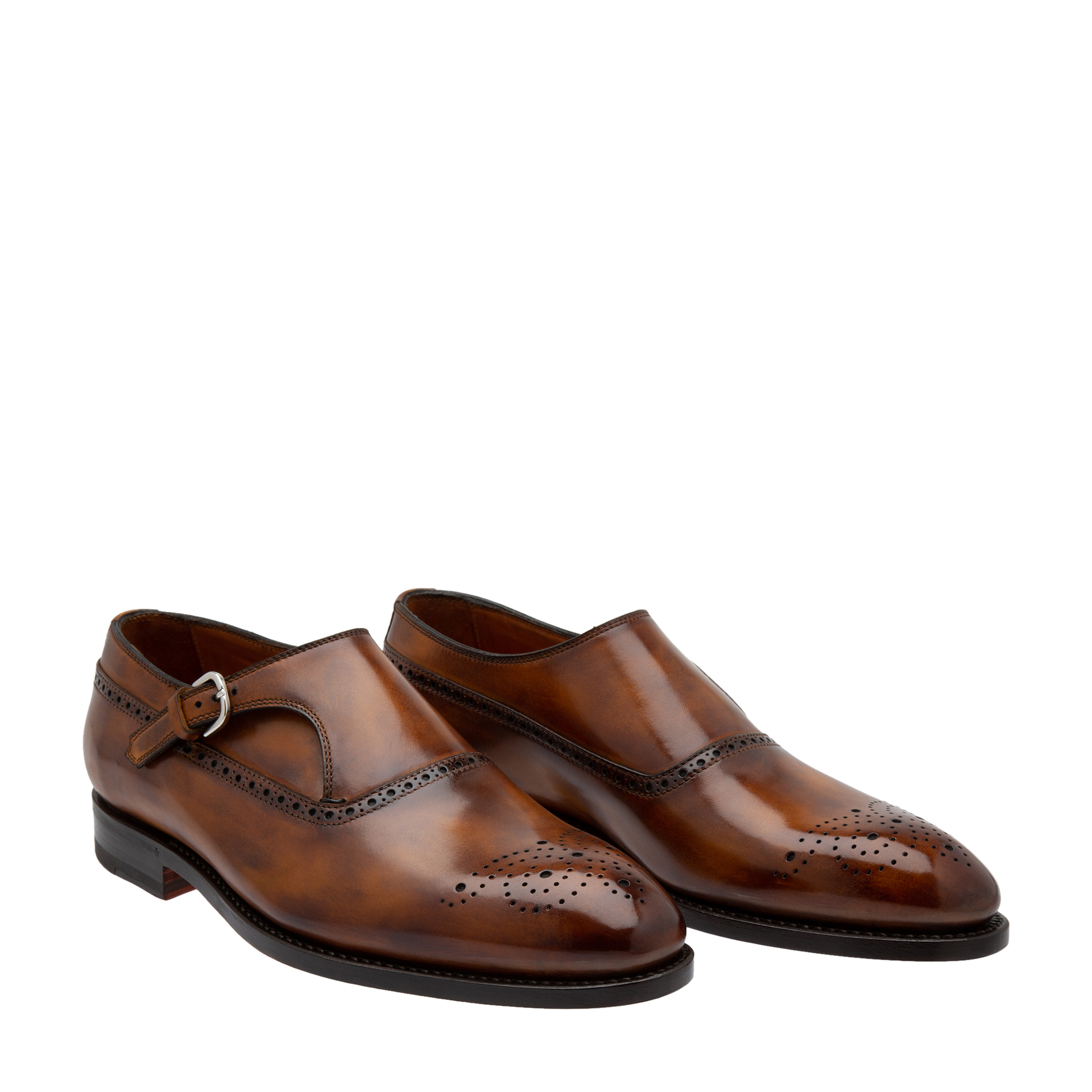 

Leather monk strap loafers, Brown