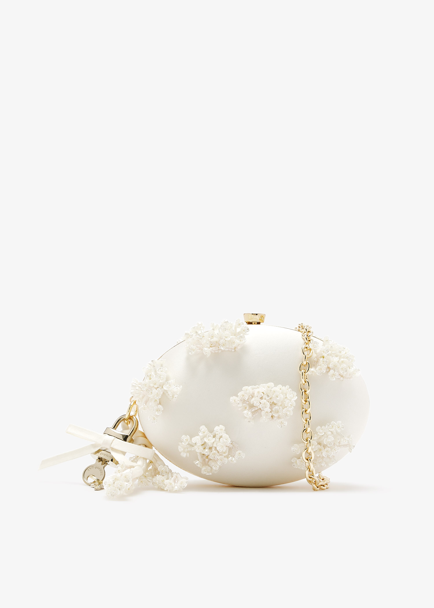 

Oval floral beaded clutch, White