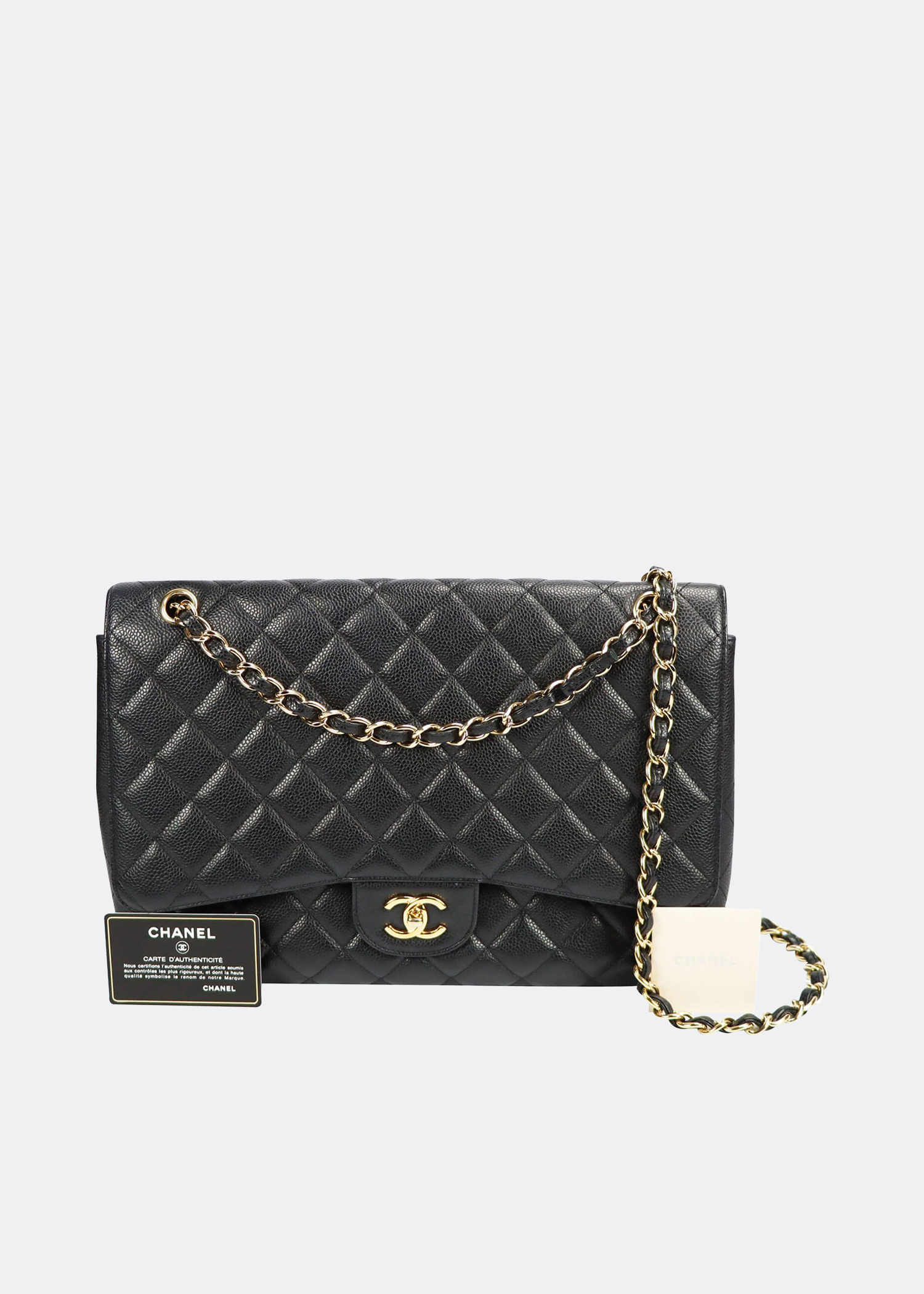 

Classic single flap maxi bag in black caviar leather