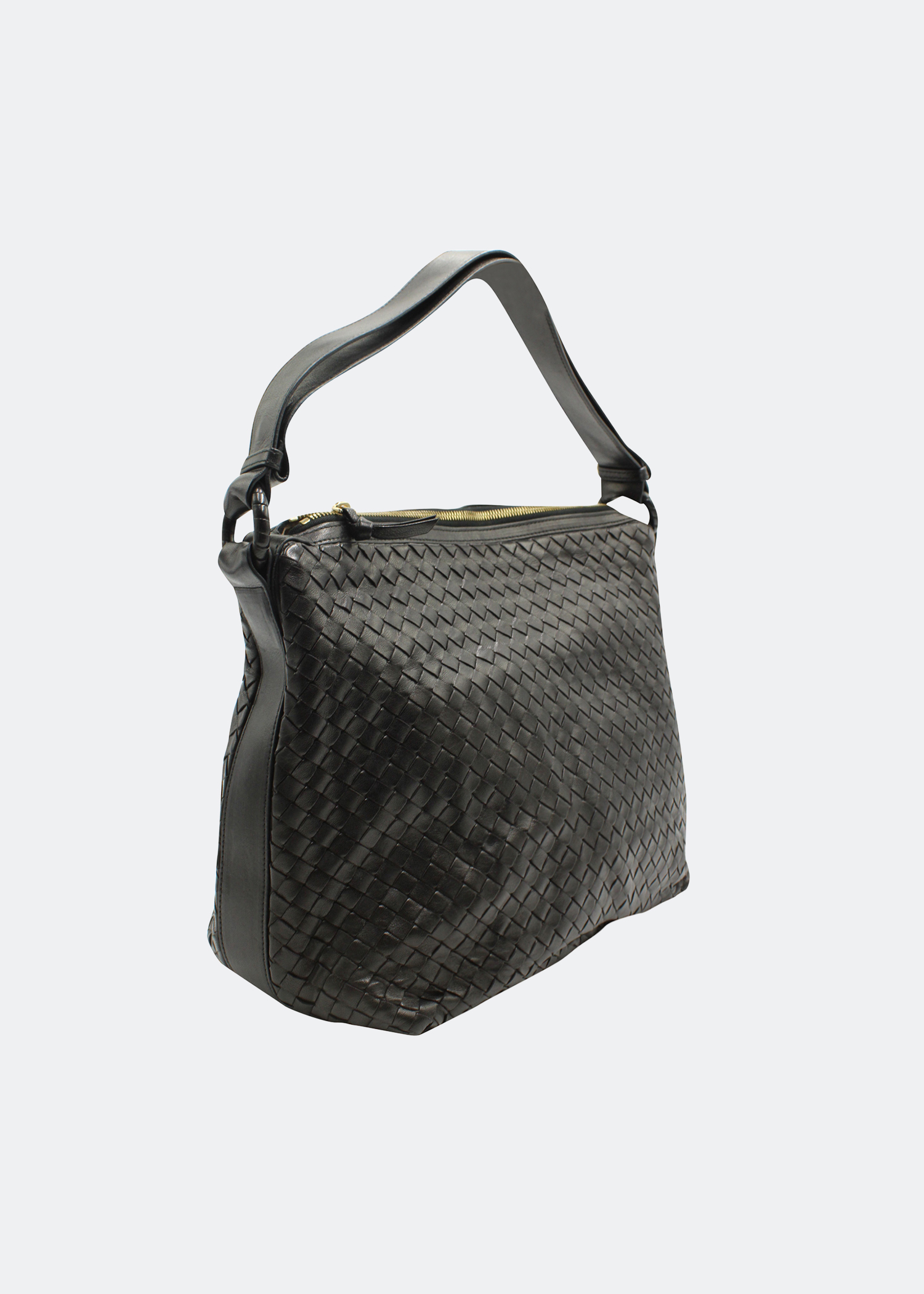 

Intrecciato one-shoulder bag in black leather