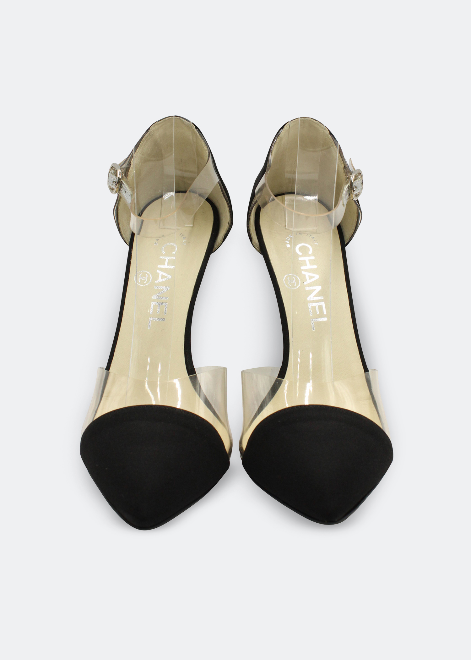 

Satin ankle strap pumps, Black