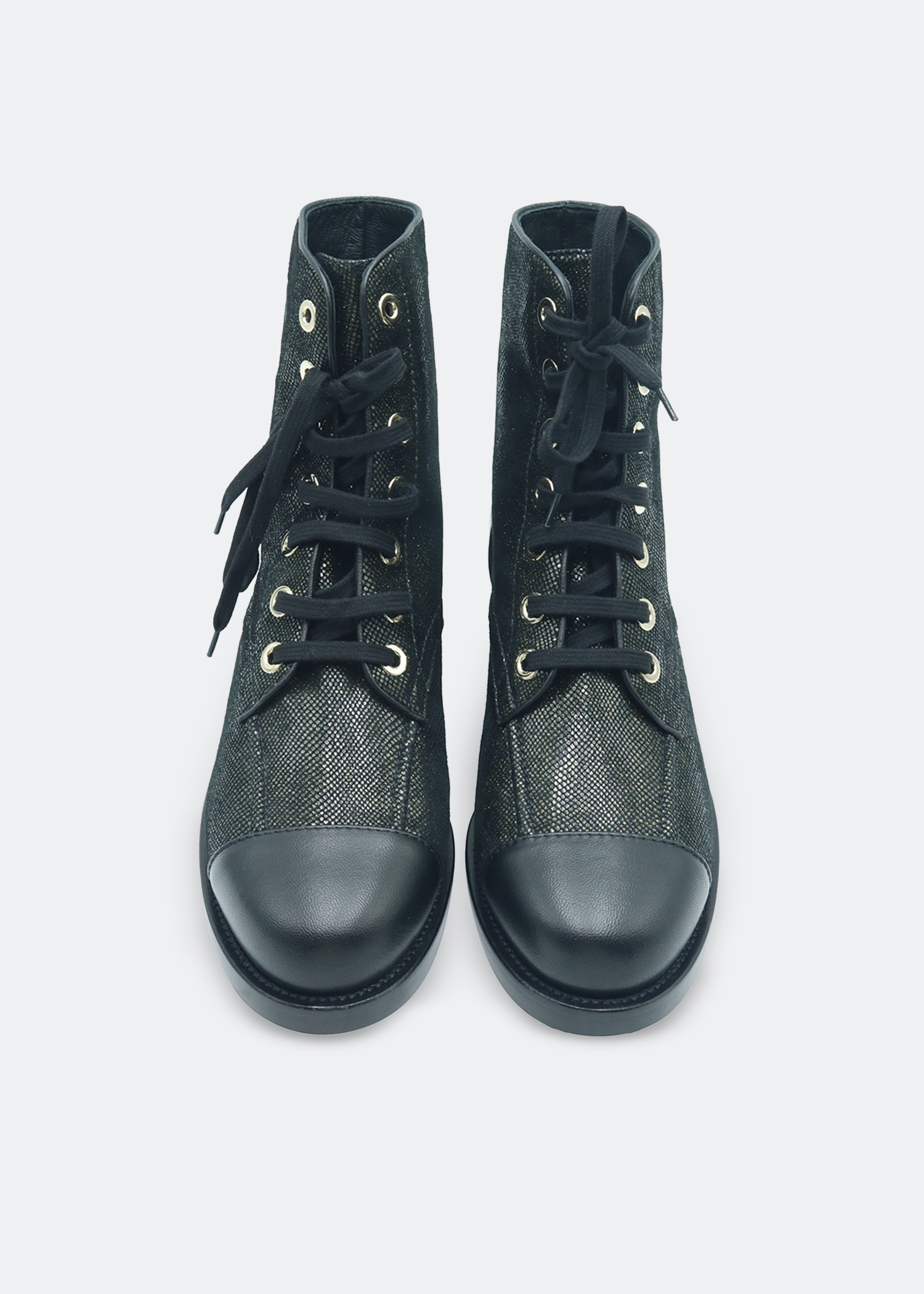 

Metallic lace-up combat boots, Black