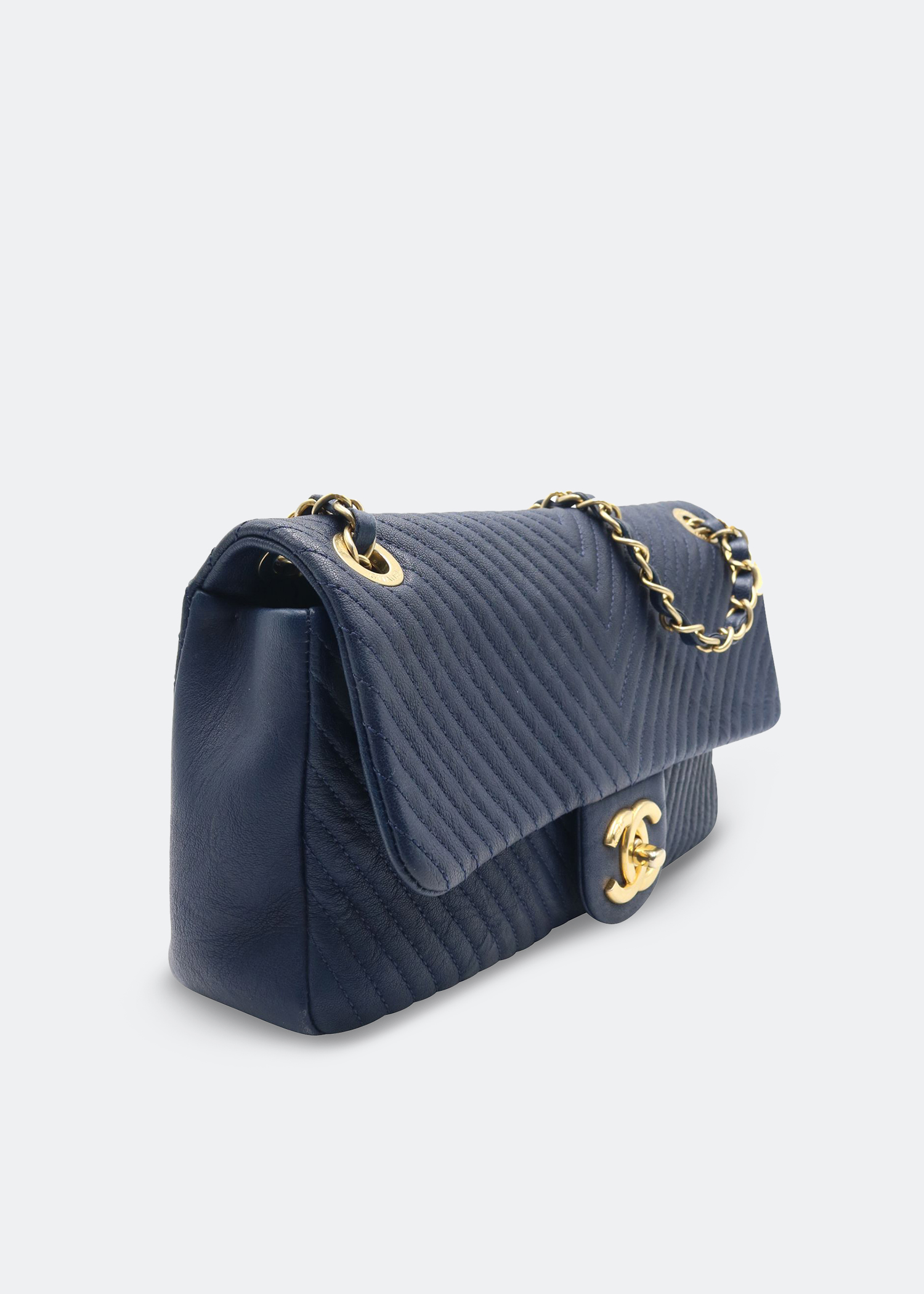 

Herringbone Chevron medium flap bag, Blue