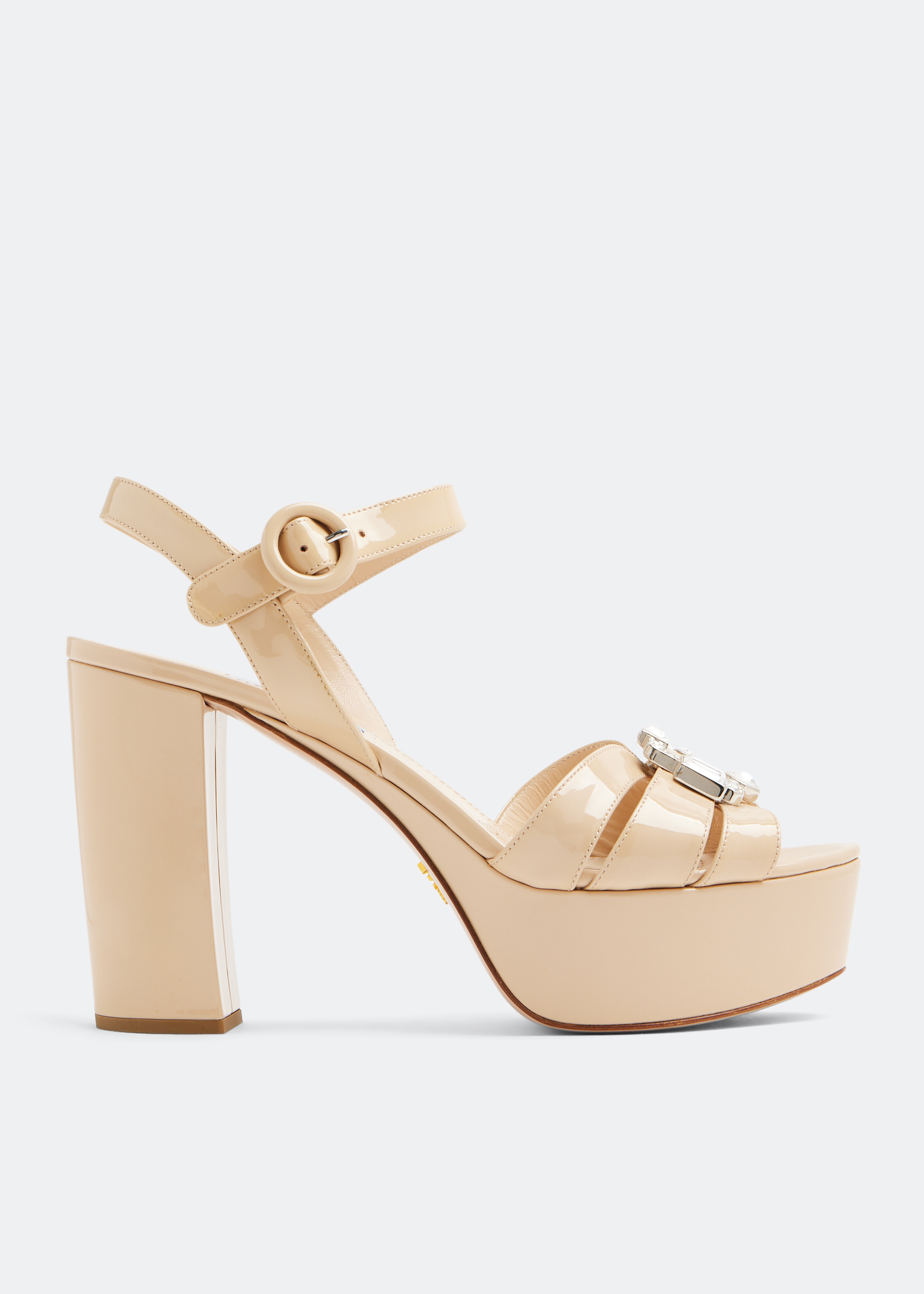 

Crystal buckle platform sandals, Beige