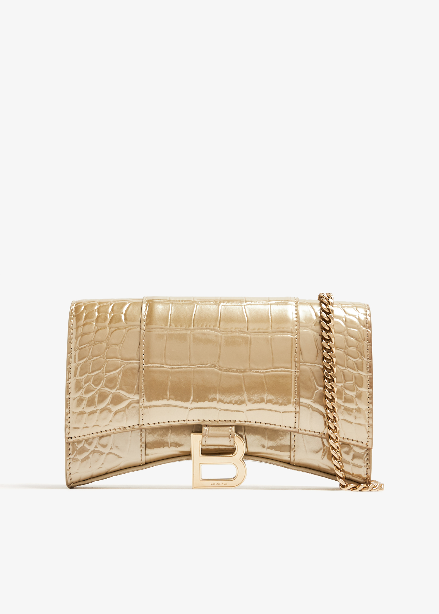 

Hourglass croc-embossed wallet on chain, Gold