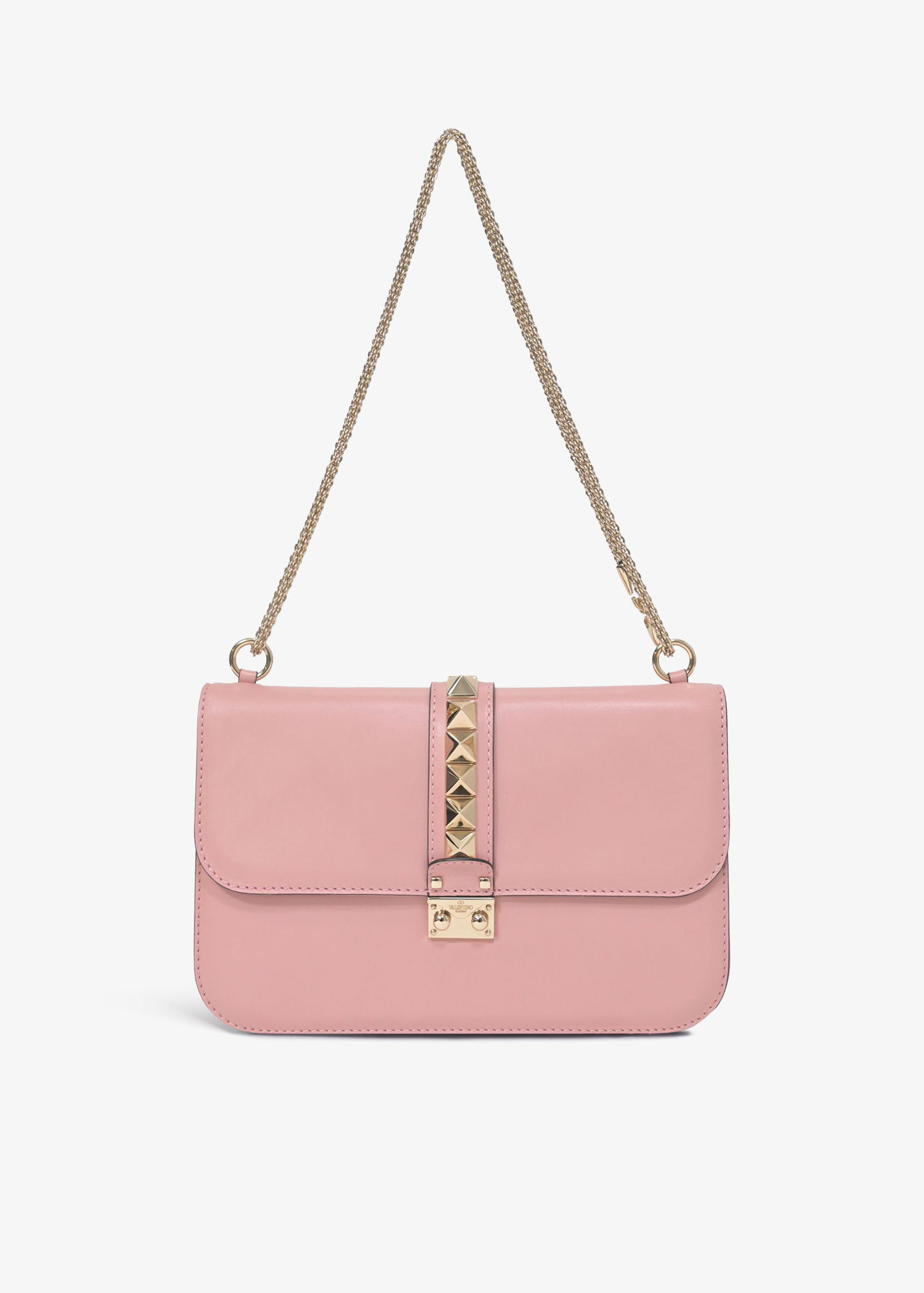 

Medium Rockstud Glam Lock flap bag, Pink
