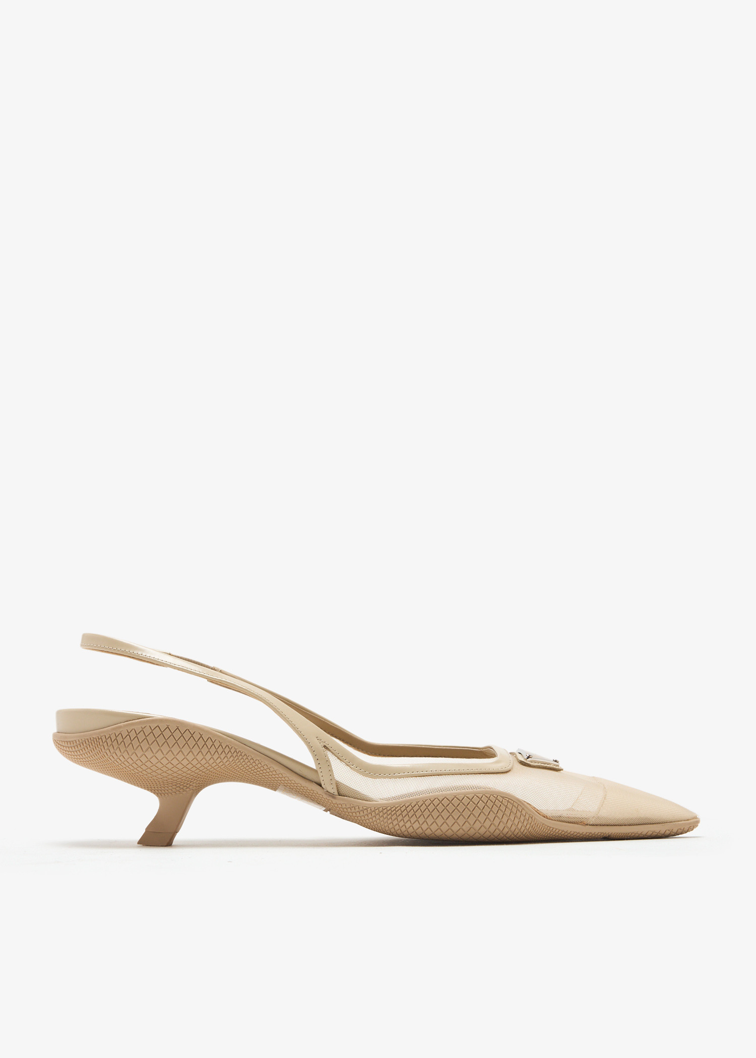 

Mesh Triangle Logo slingback pumps, Beige