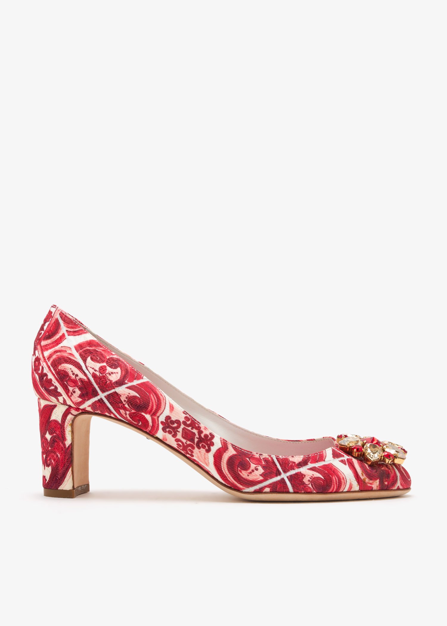 

Majolica print embellished pumps, Printed