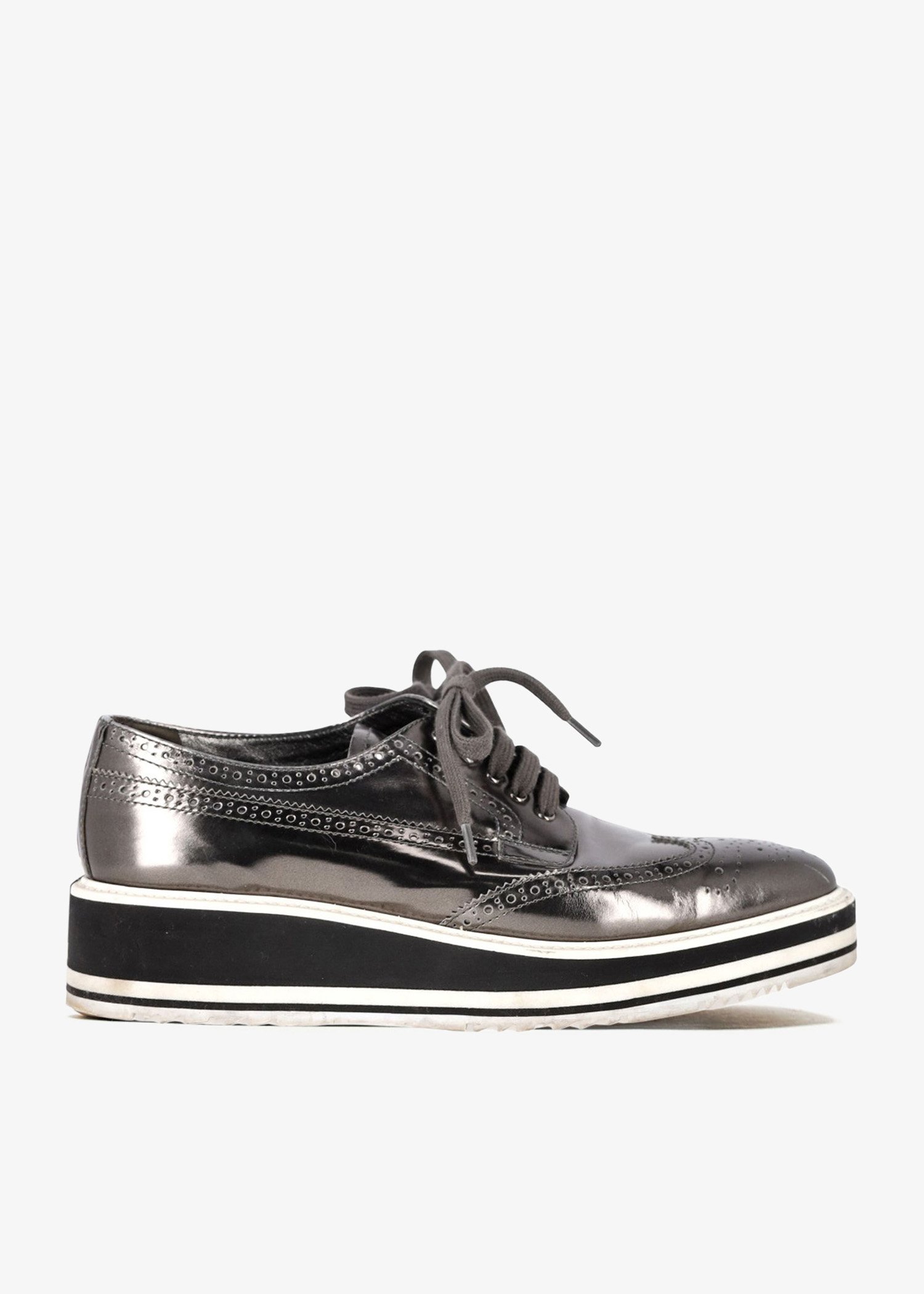 

Metallic leather platform brogues, Silver