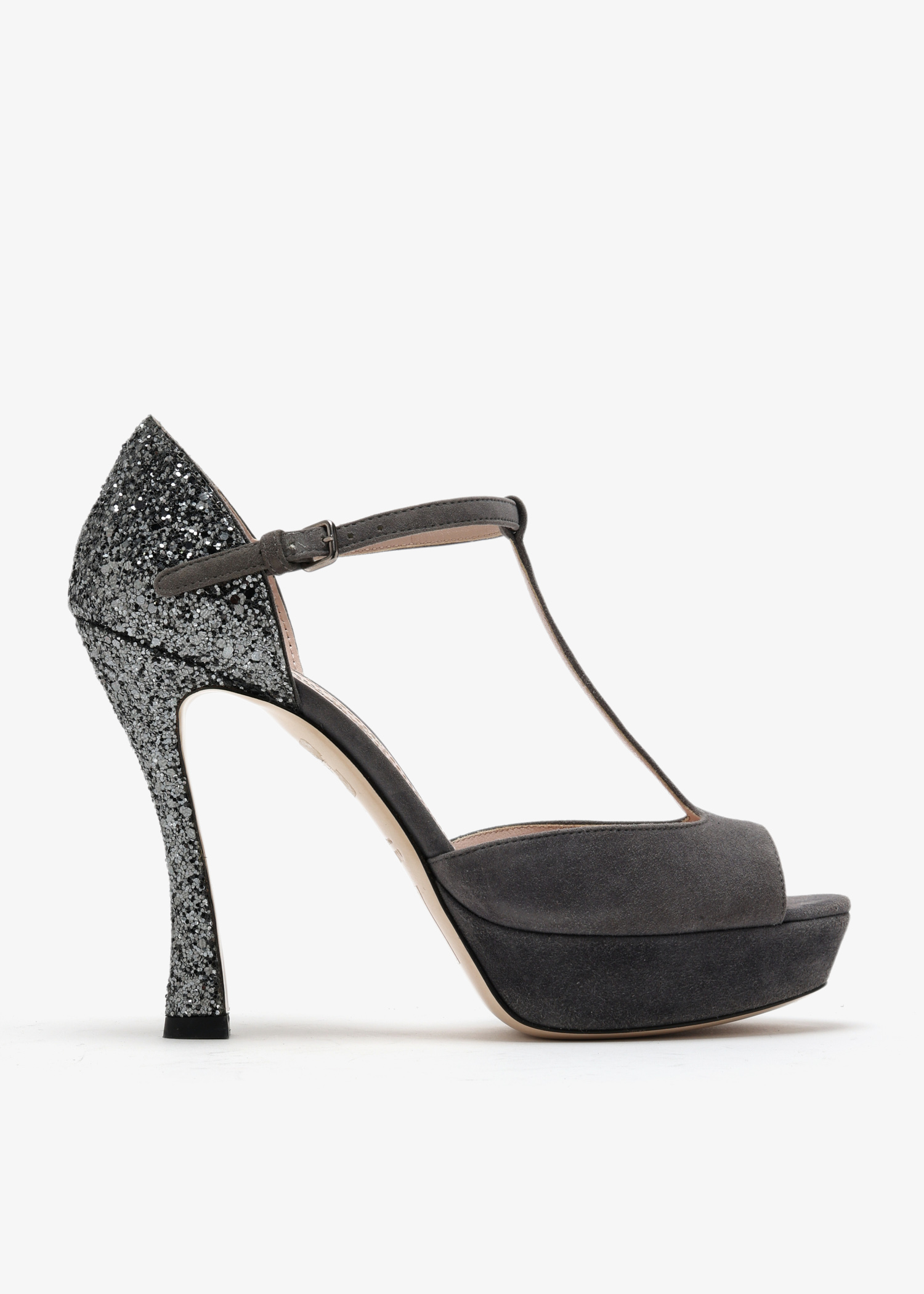 

Glitter T-strap Mary Jane pumps, Grey