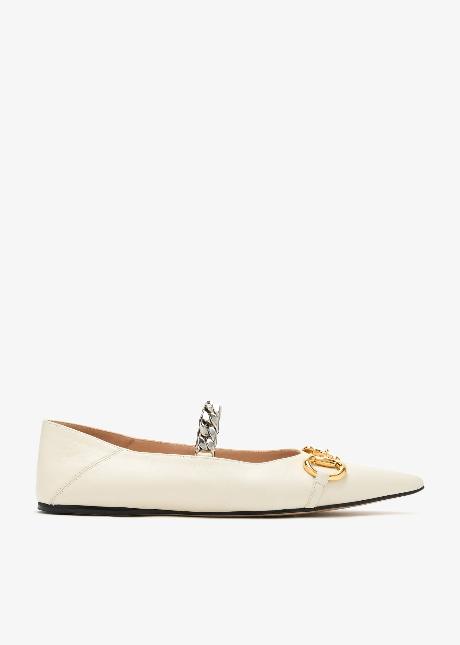 

Deva Horsebit chain strap ballet flats, White