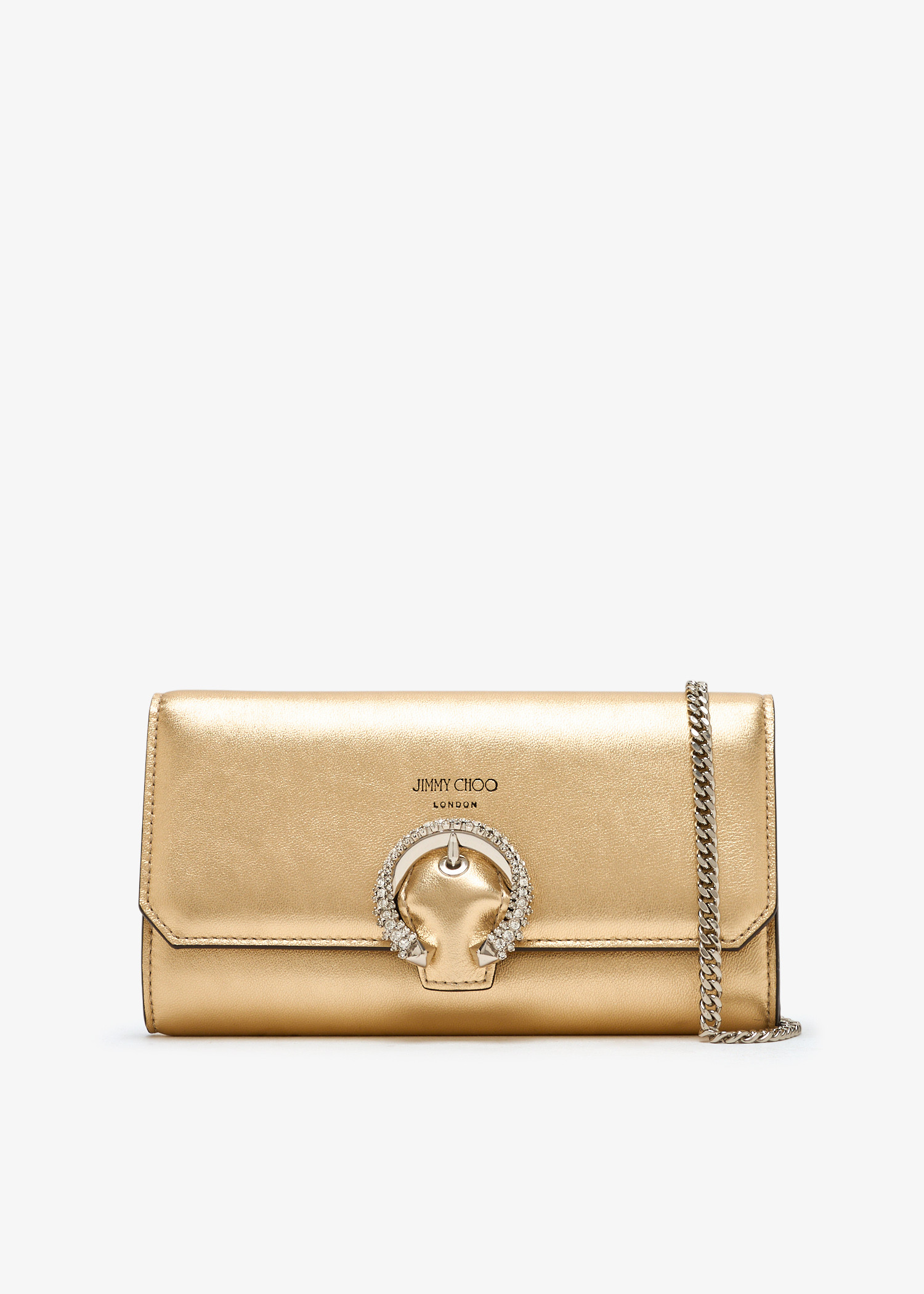 

Crystal-Buckle chain wallet, Gold