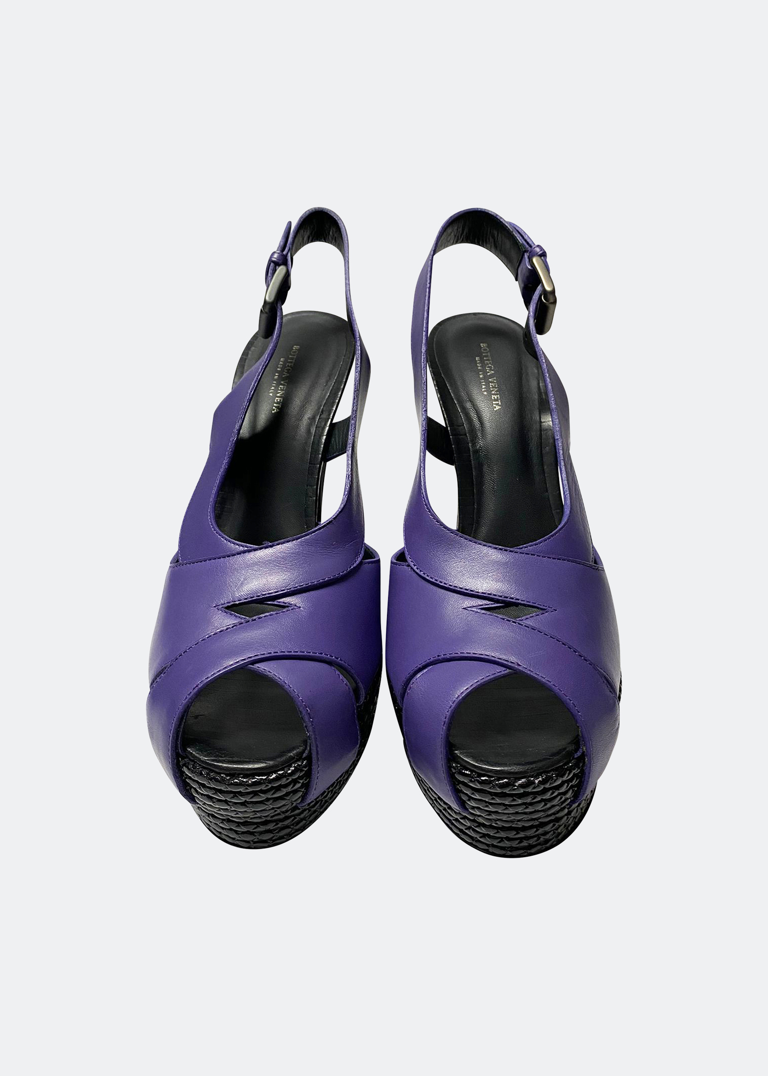 

Peep-toe platform sandals in purple leather