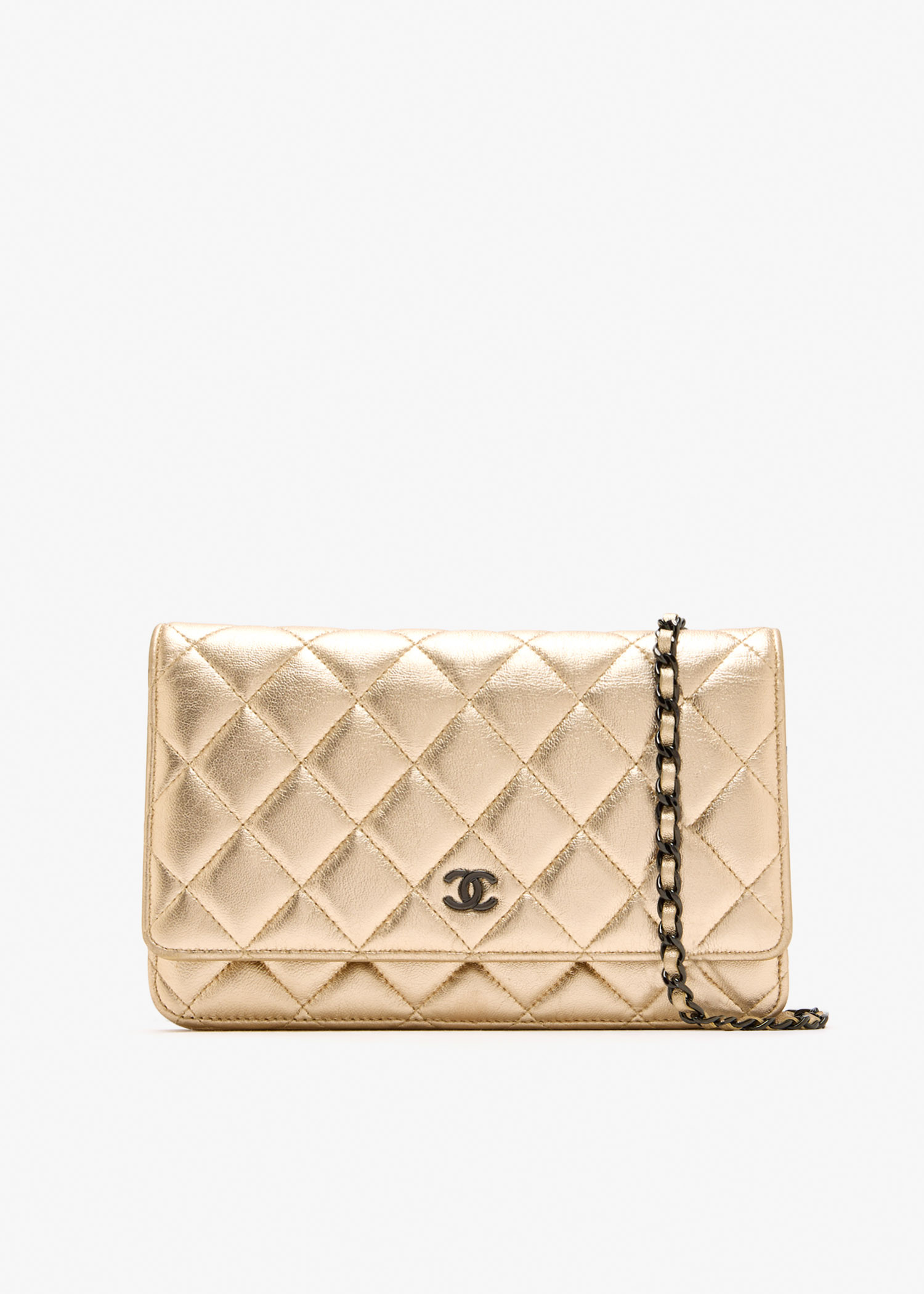 

CC quilted lambskin chain wallet, Gold
