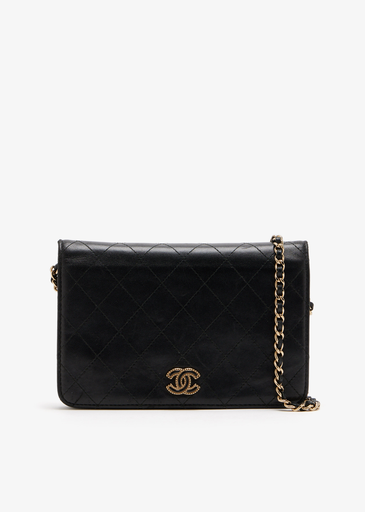

CC quilted lambskin chain wallet, Black
