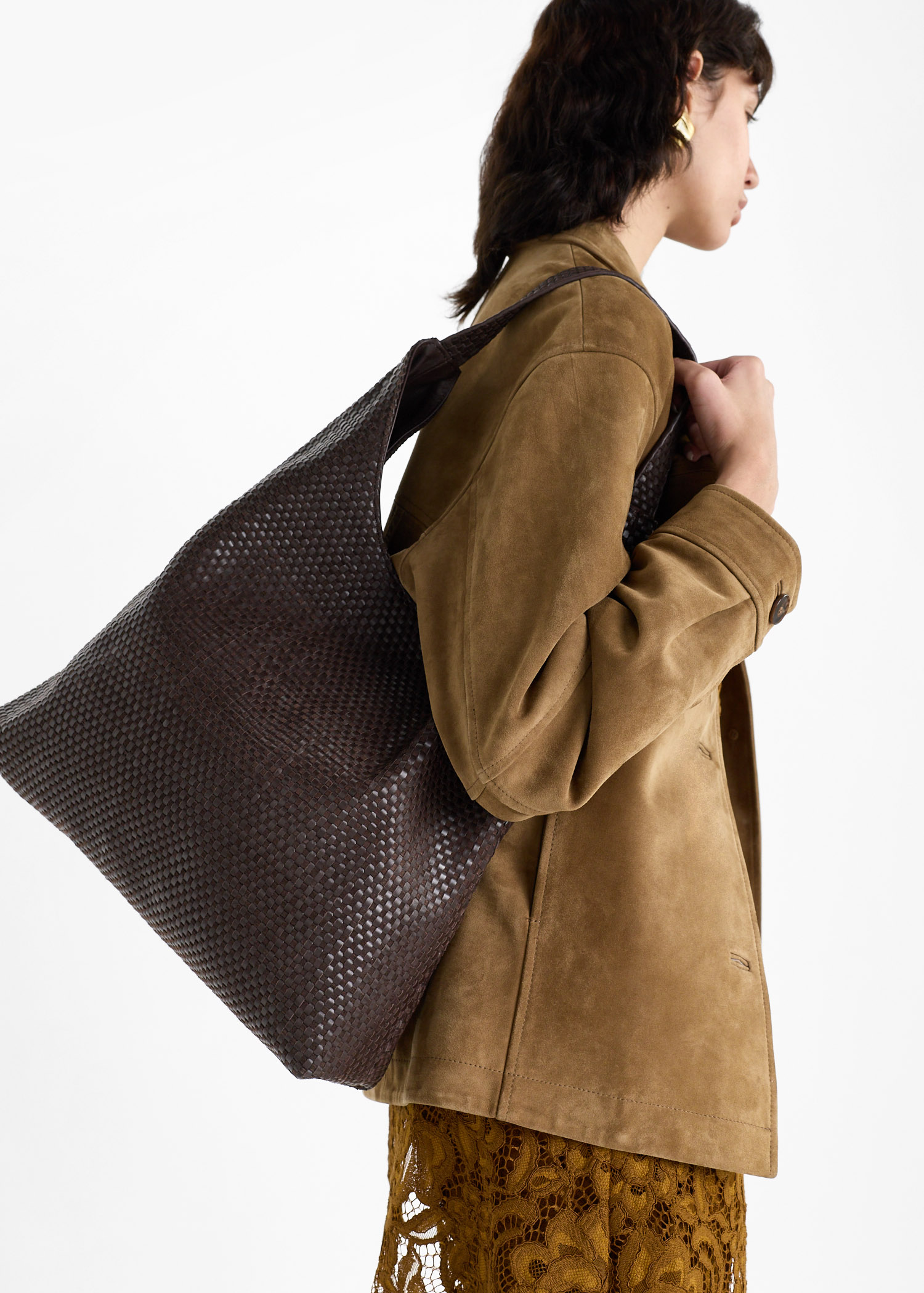 

Lattice weave large tote bag, Brown