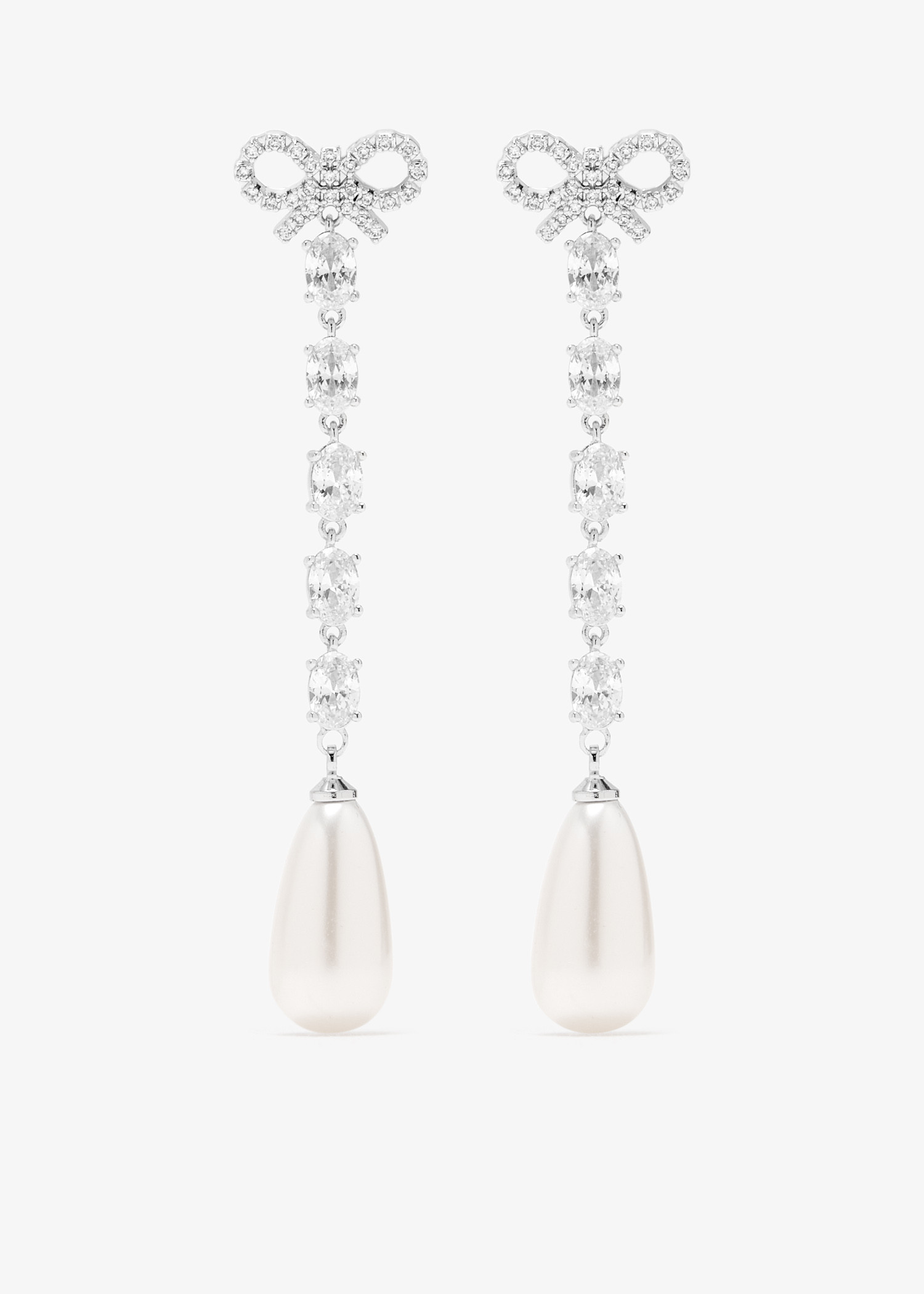 

Bow pearl droplet earrings, Silver