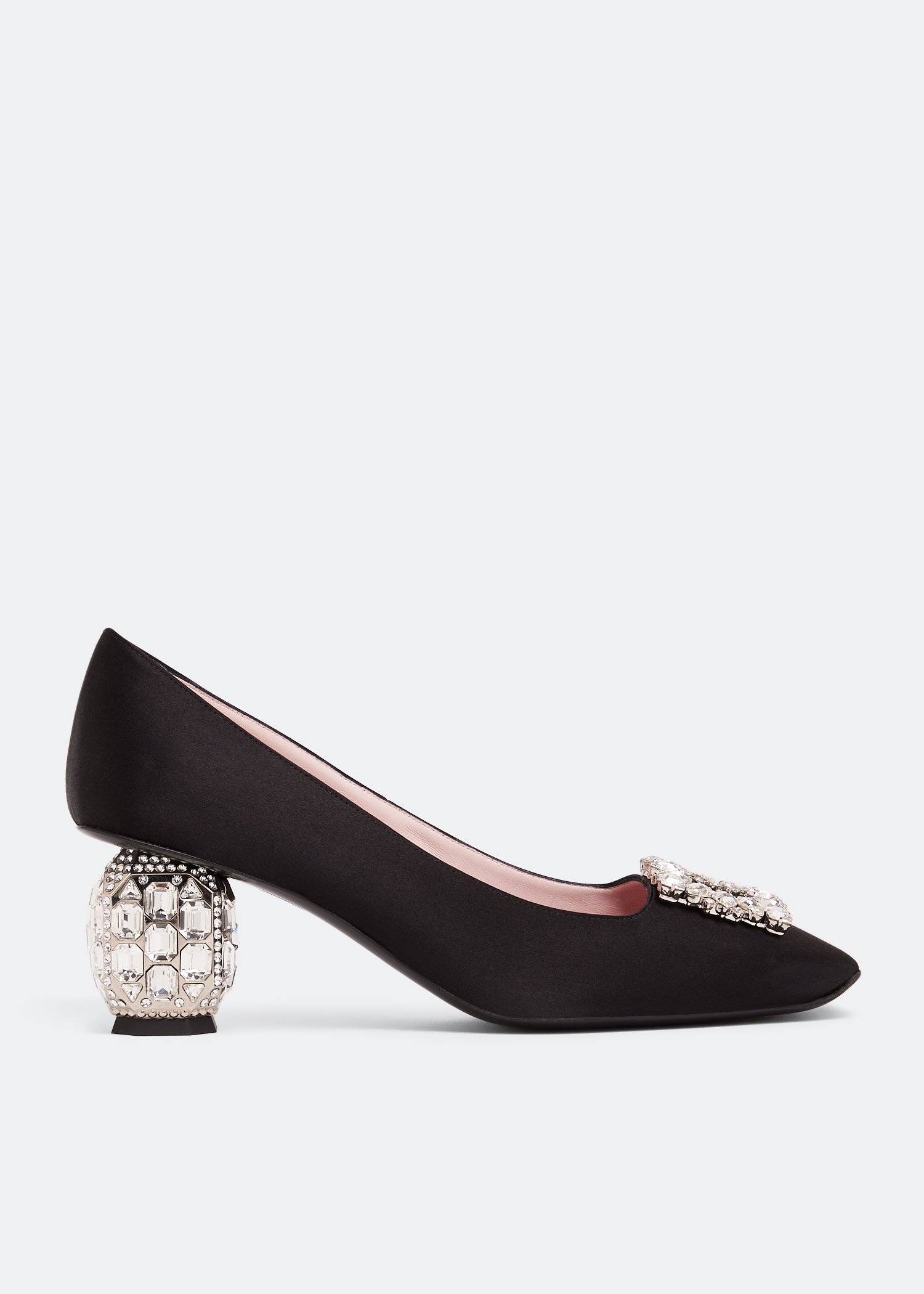 

Jewel heel rhinestone buckle pumps, Black