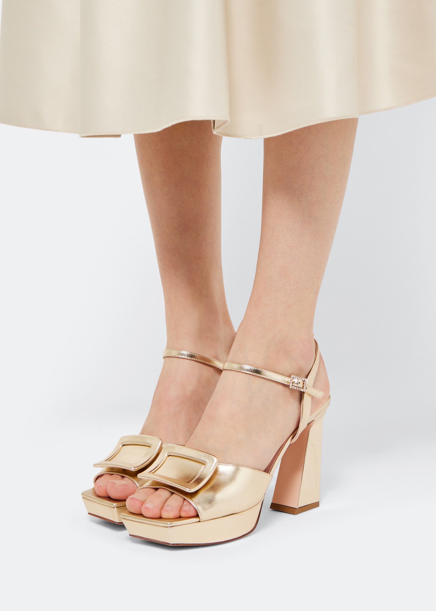 

Covered buckle platform sandals, Gold