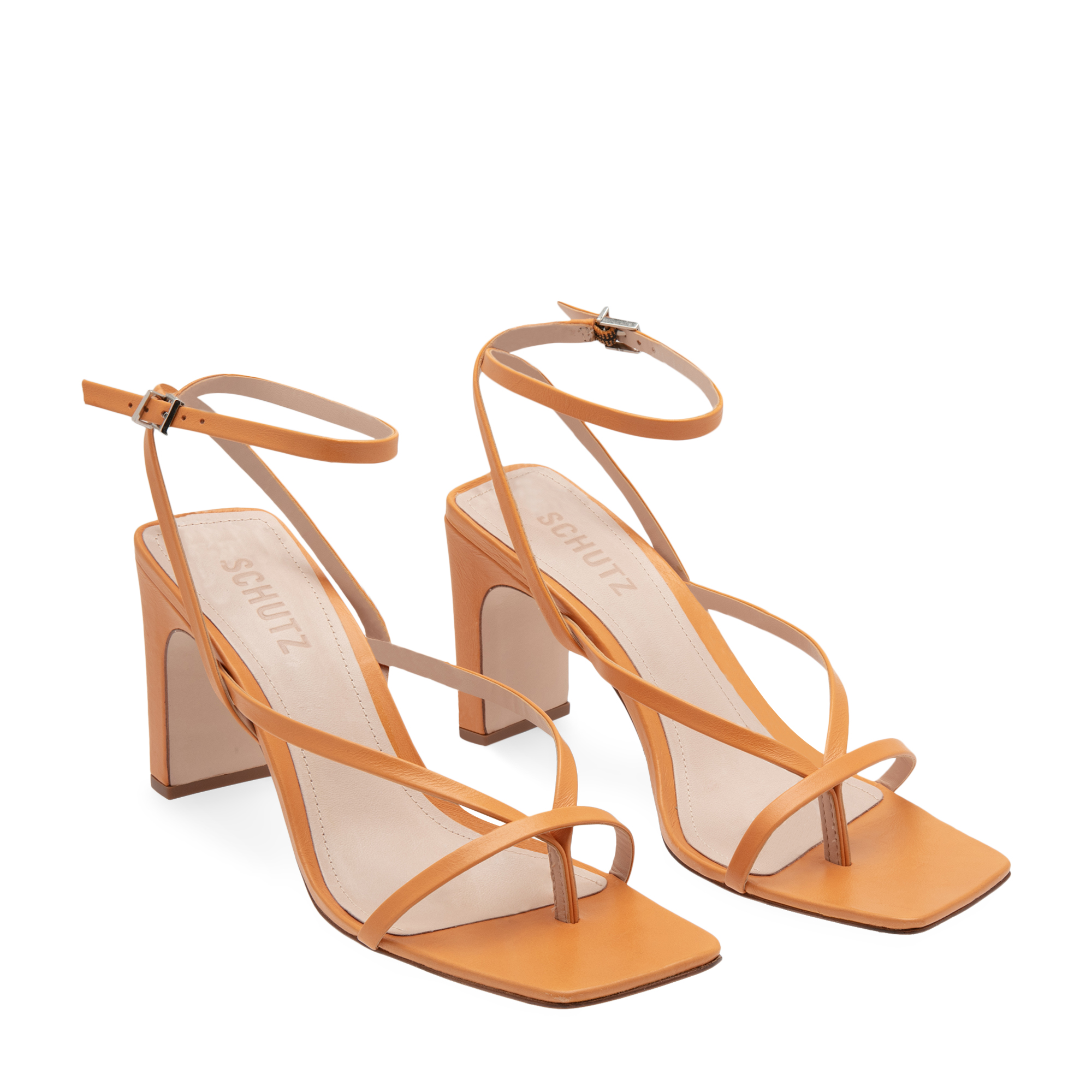 

Leather ankle tie sandals, Orange