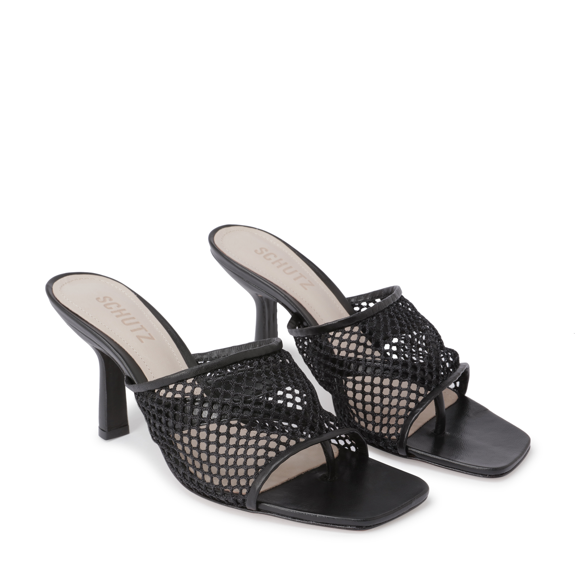 

Leather mesh mules, Black