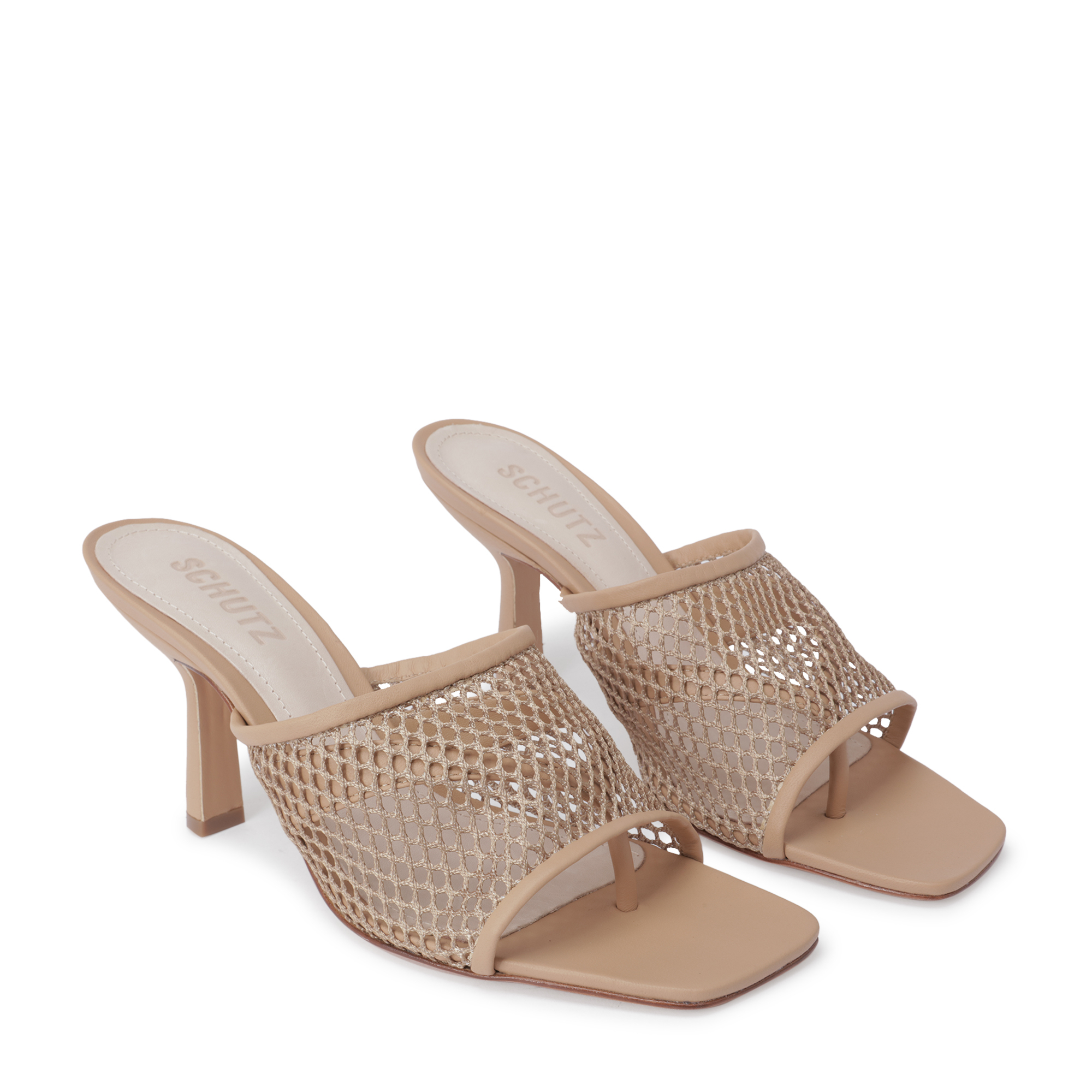 

Leather mesh mules, Beige