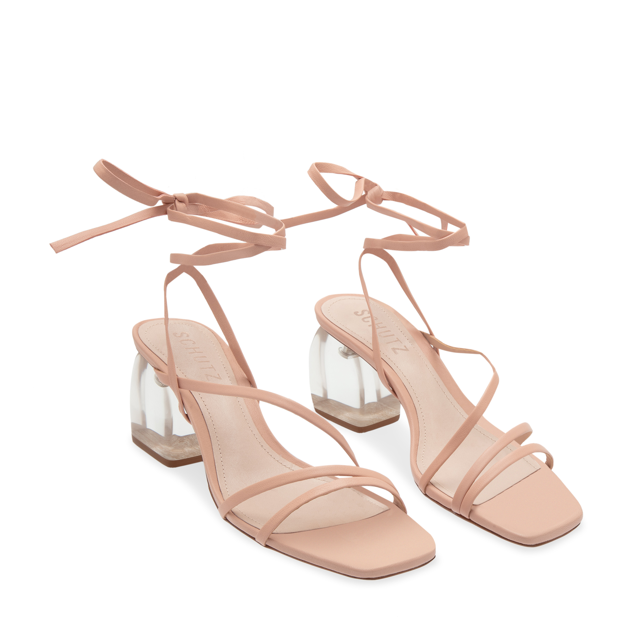 

Leather ankle tie sandals, Beige