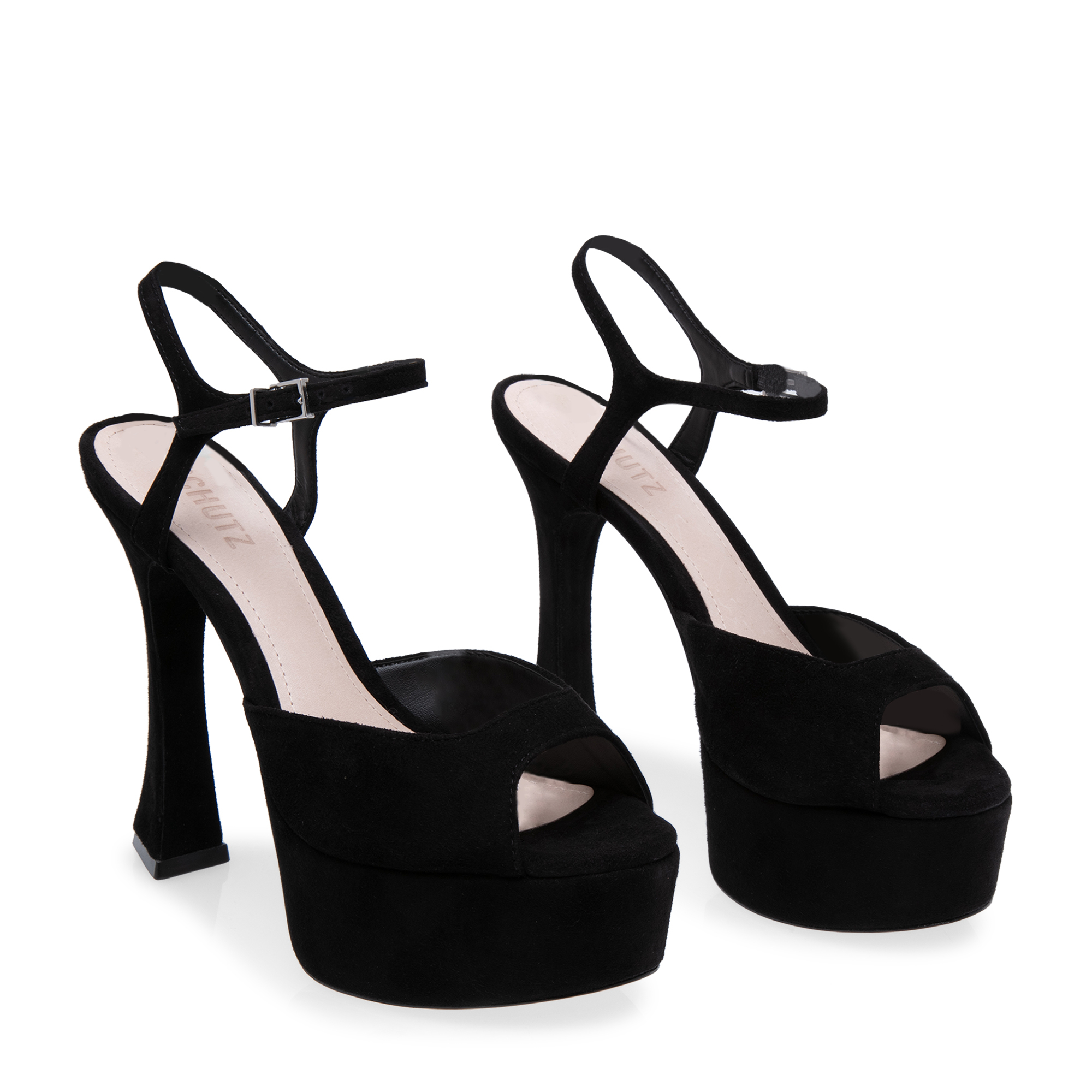 

Suede platform sandals, Black