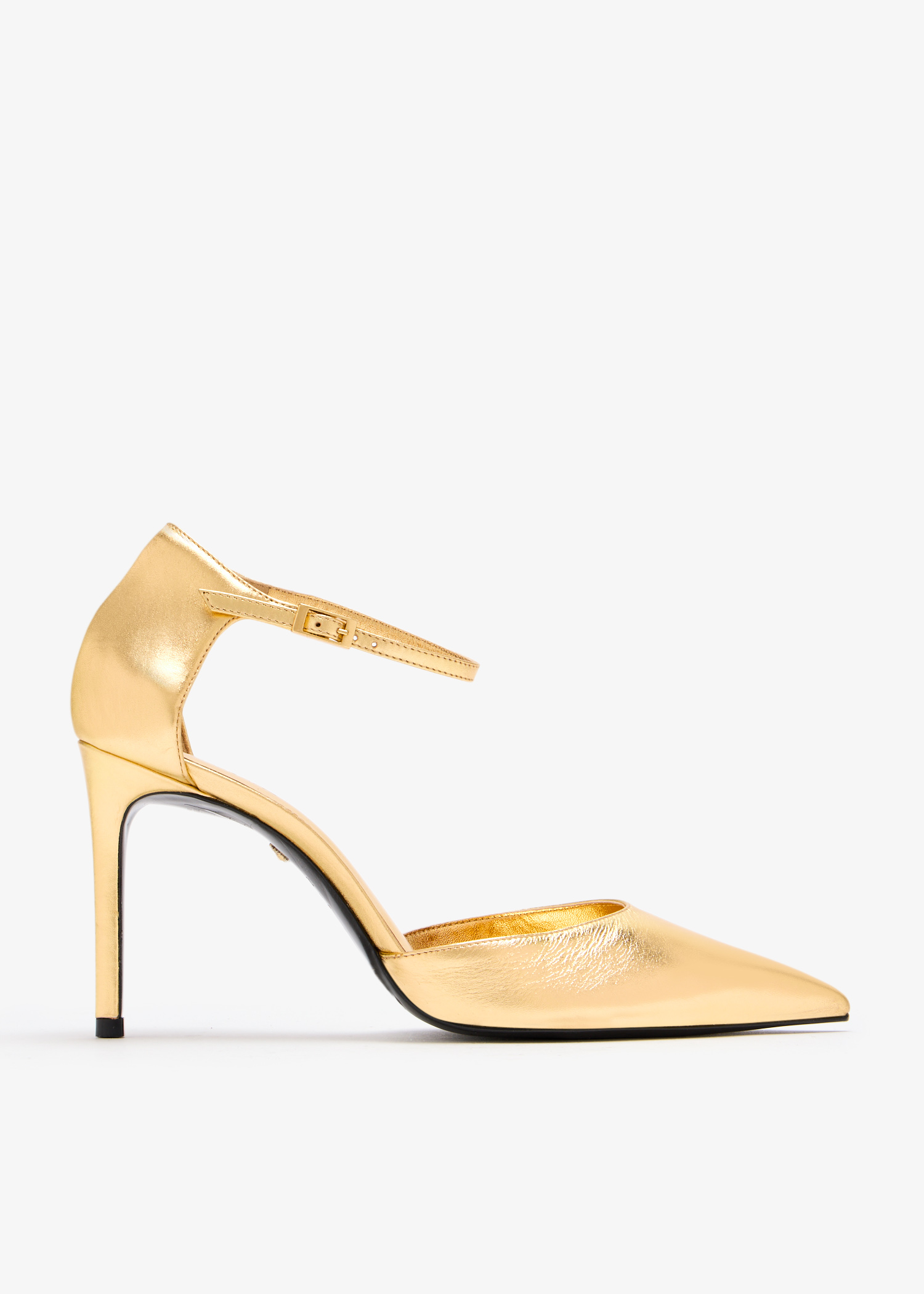 

Pointed ankle-strap pumps, Gold