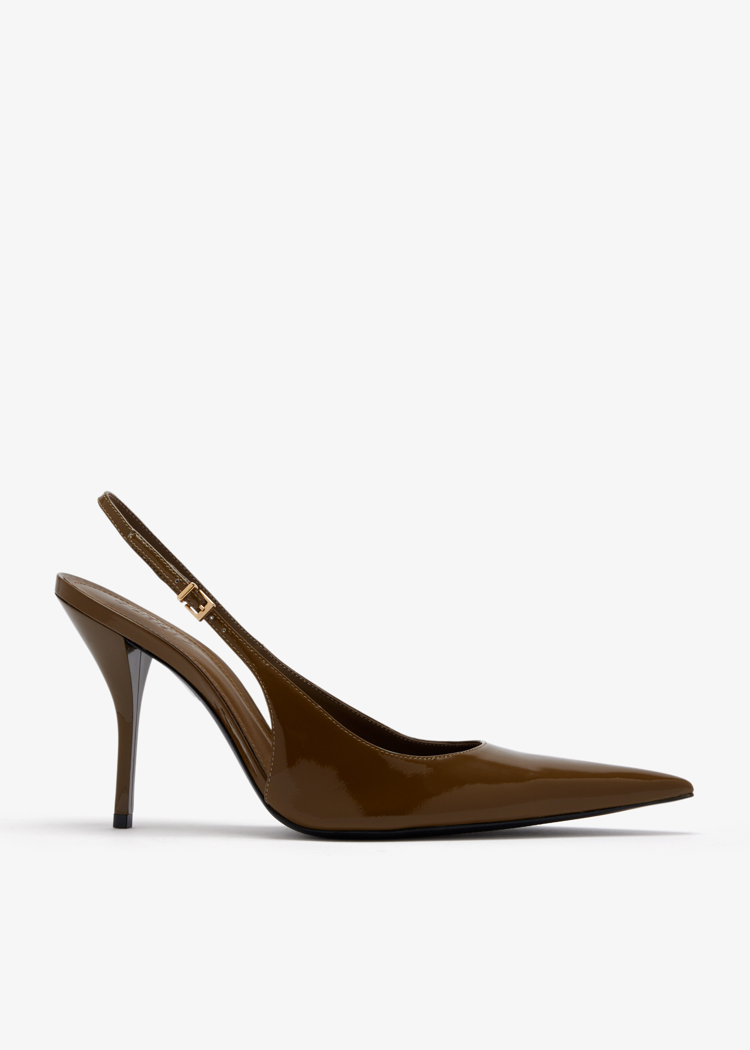 

Patent leather slingback pumps, Khaki