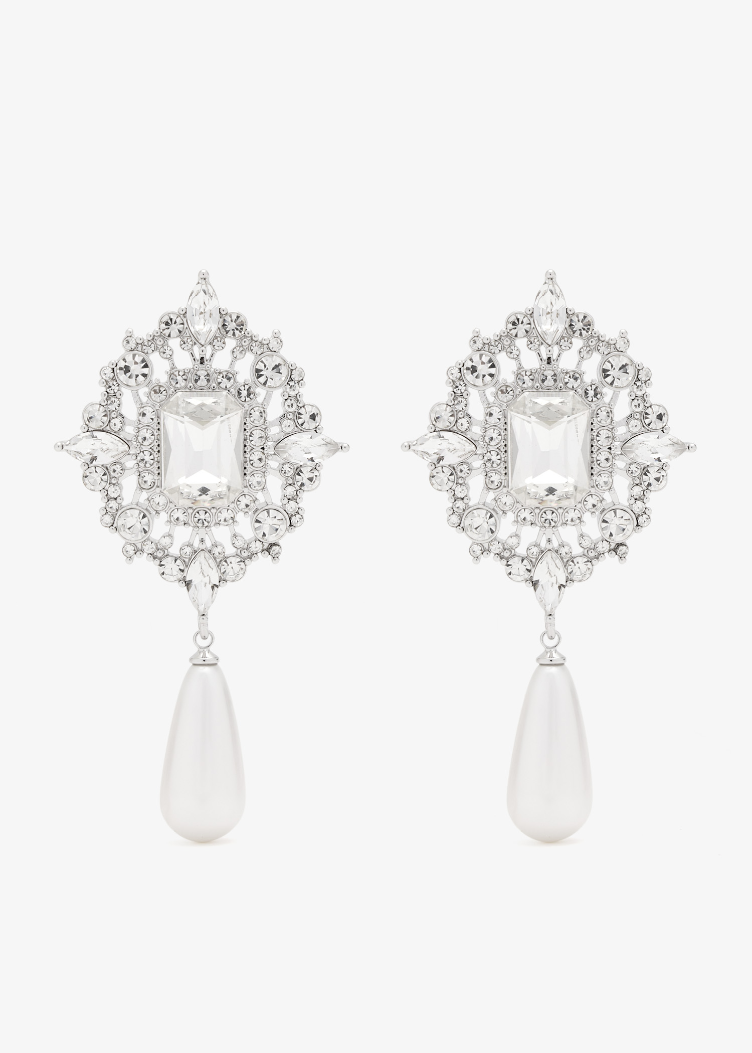

Crystal pearl droplet earrings, Silver