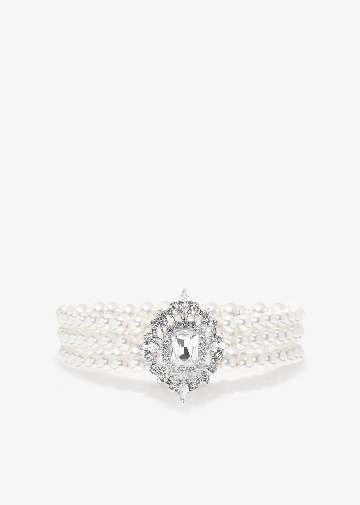 

Crystal pearl choker, White