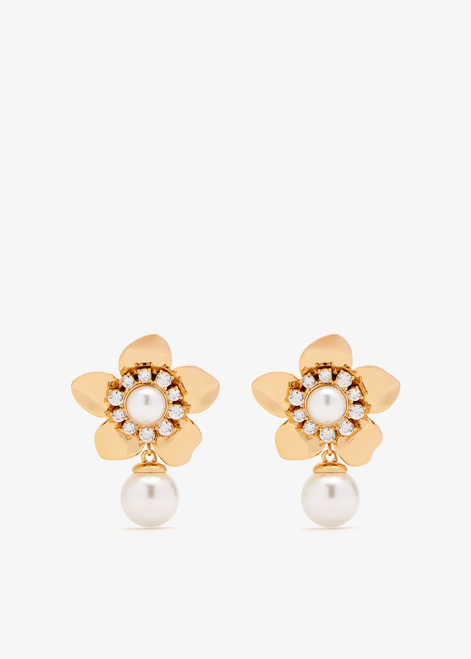 

Flower pearl earrings, Gold